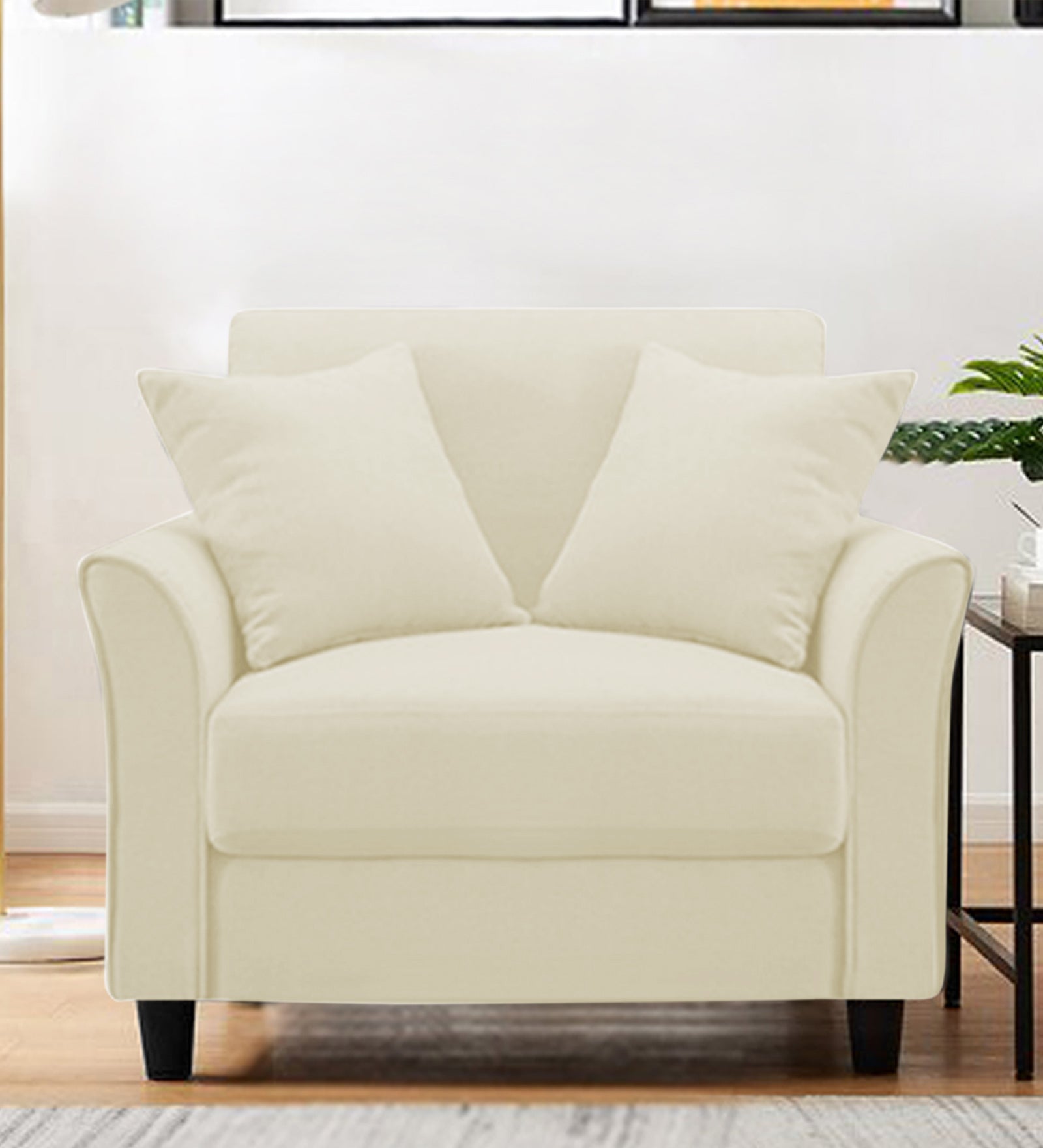 Daroo Velvet 1 Seater Sofa In Warm White Colour - Febonic Living