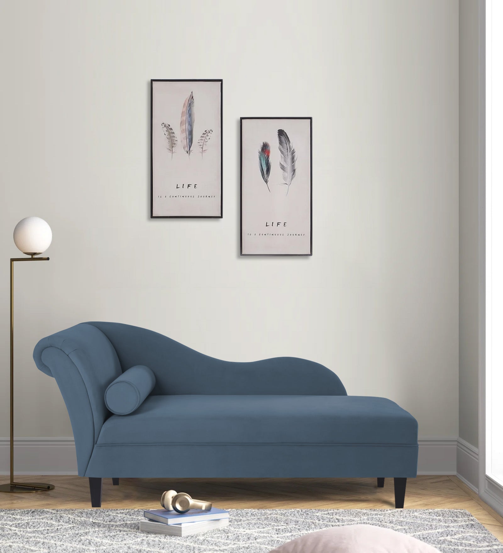 Rana Velvet RHS Chaise Lounger In Oxford Blue Colour - Febonic Living