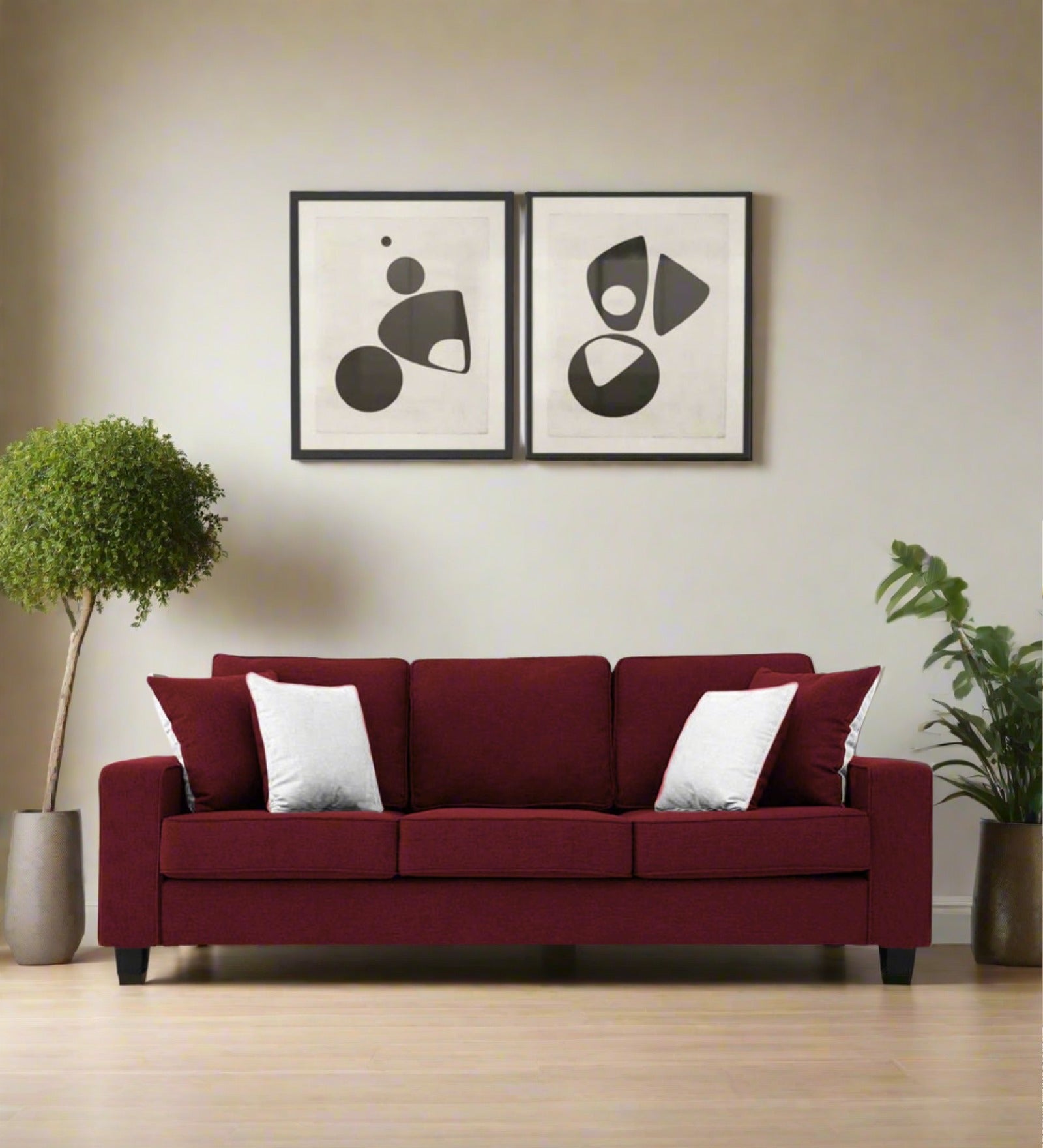 Ladybug Fabric 3 Seater Sofa In Blood Maroon Colour - Febonic Living