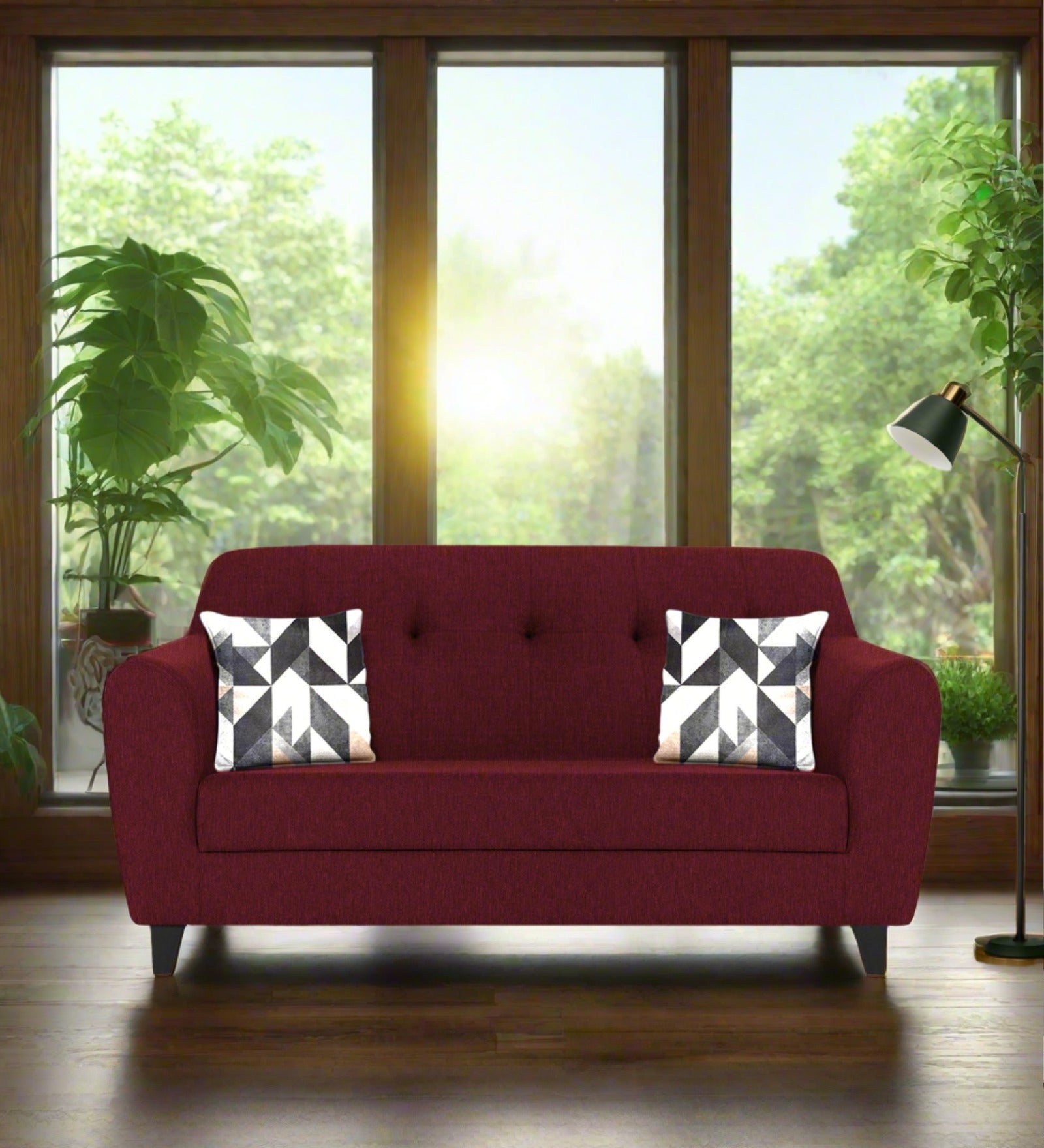 Melaan Fabric 2 Seater Sofa In Blood Maroon Colour - Febonic Living