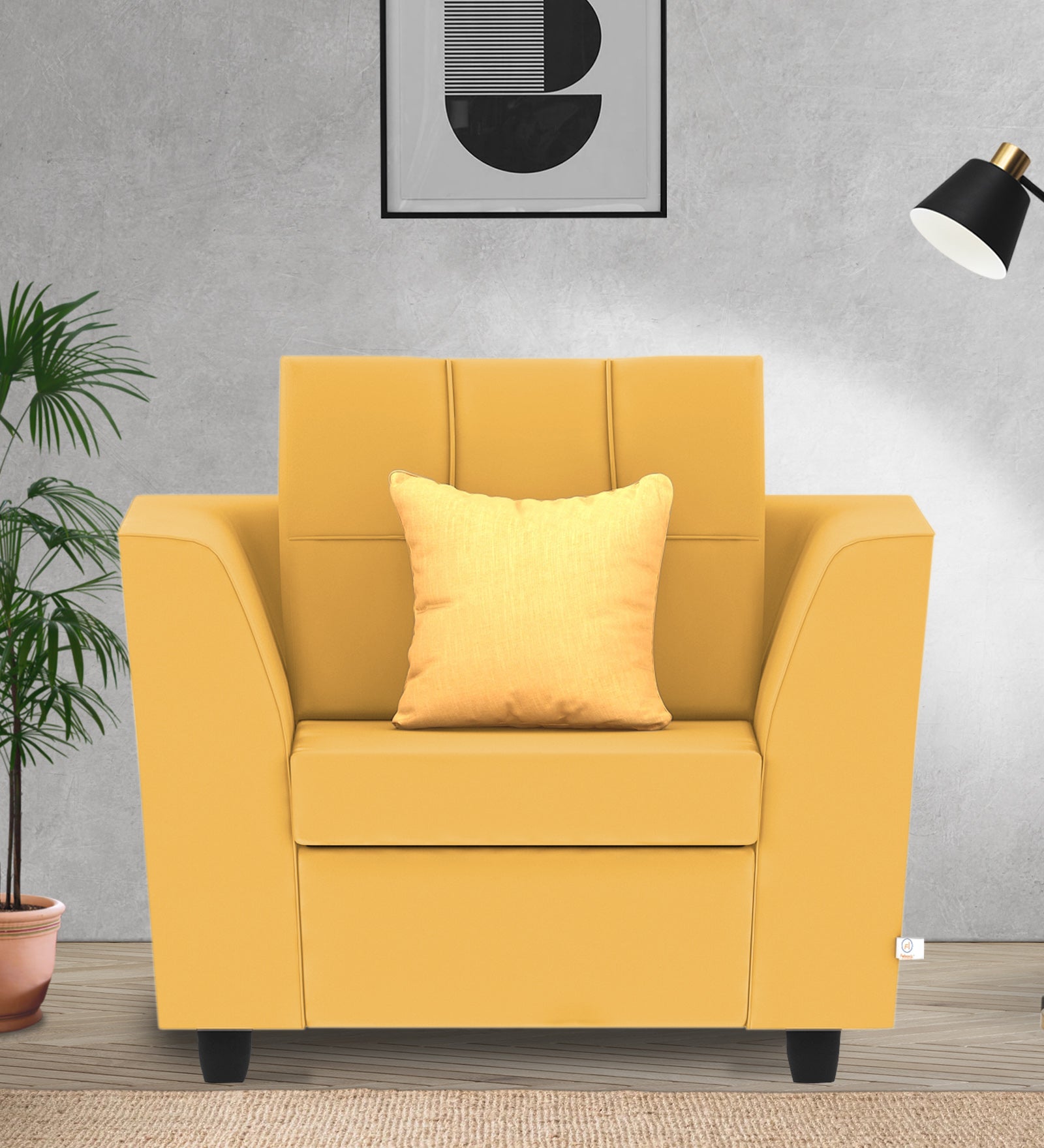 Nestin Velvet 1 Seater Sofa In Turmeric Yellow Colour - Febonic Living