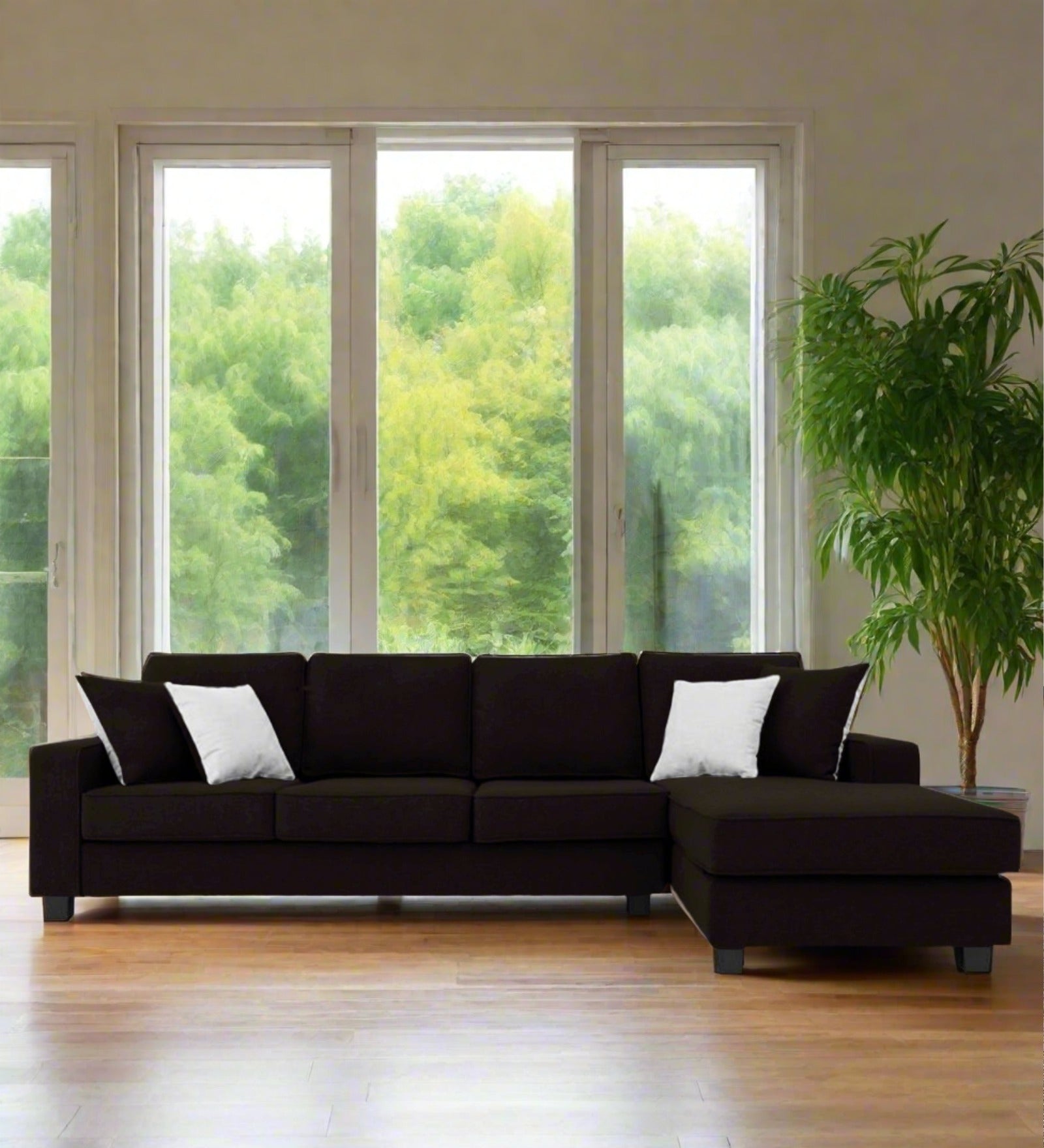 Ladybug Fabric LHS Sectional Sofa (3+Lounger) In Cara Brown Colour - Febonic Living