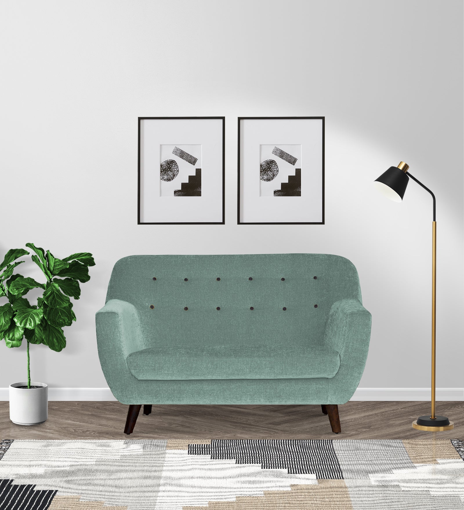 German Fabric 2 Seater Sofa In Suka Blue Colour - Febonic Living