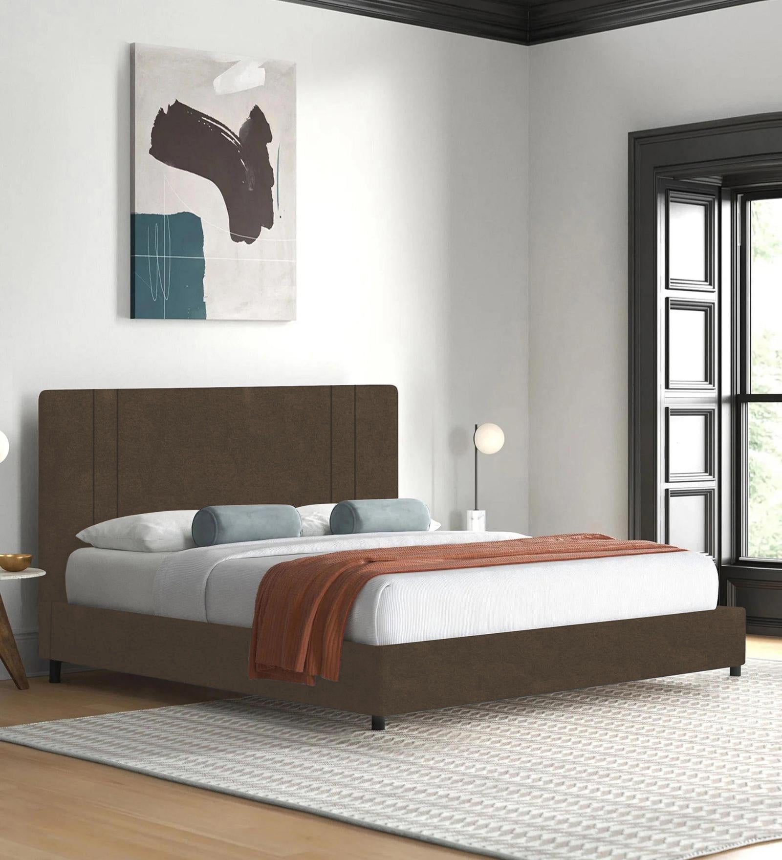 Asyra Velvet Queen Bed in Shade Brown Colour With Box Storage - Febonic Living