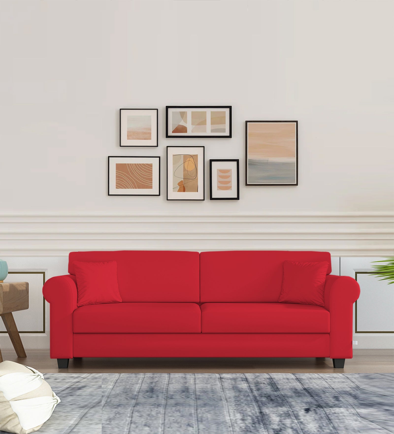 Numonk Velvet 3 Seater Sofa in Ox Blood Maroon Colour