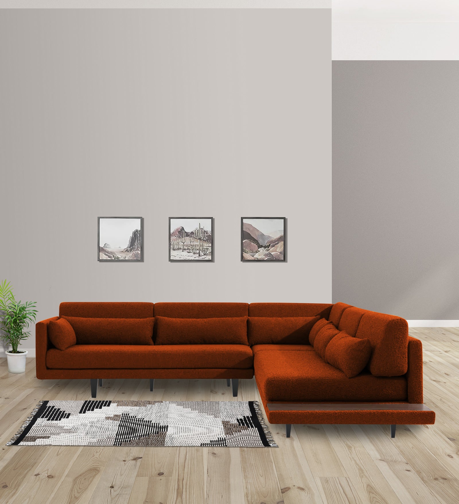 Malta Fabric 6 Seater LHS Corner Sofa In Burnt Orange Colour - Febonic Living