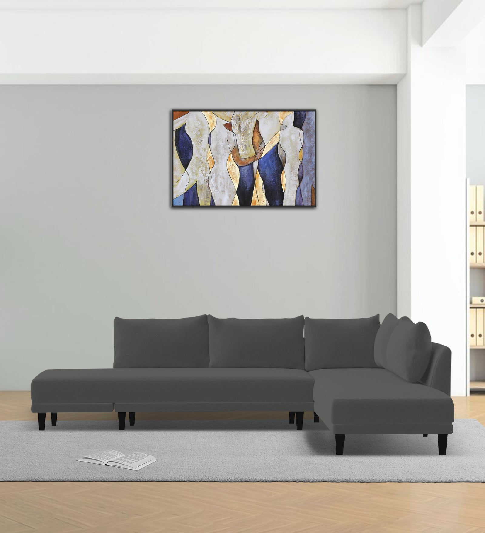 Ira Fabric LHS 6 Seater Convertible Sofa Cum Bed In Charcoal Grey Colour - Febonic Living