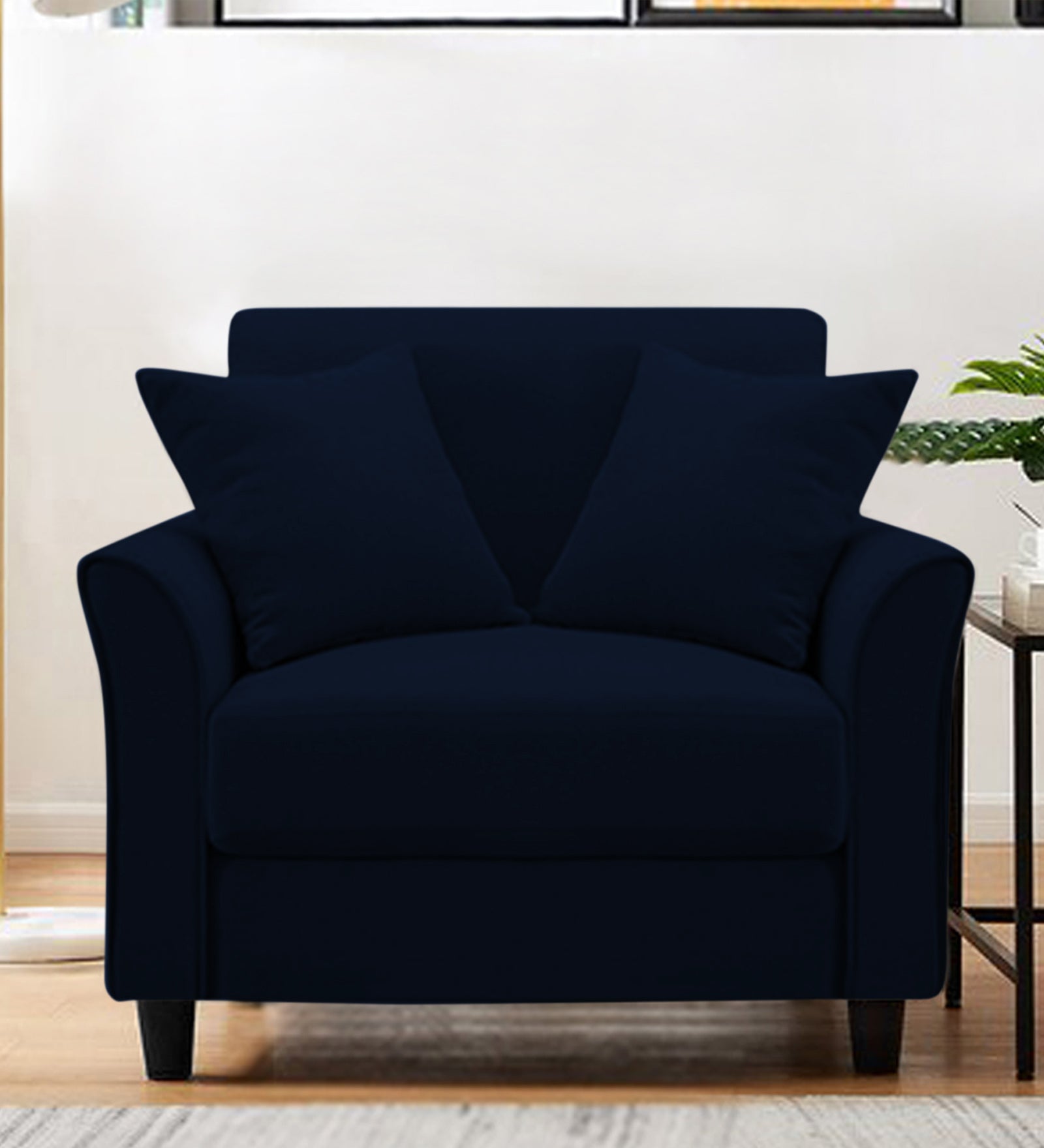 Daroo Velvet 1 Seater Sofa In Dark Blue Colour - Febonic Living