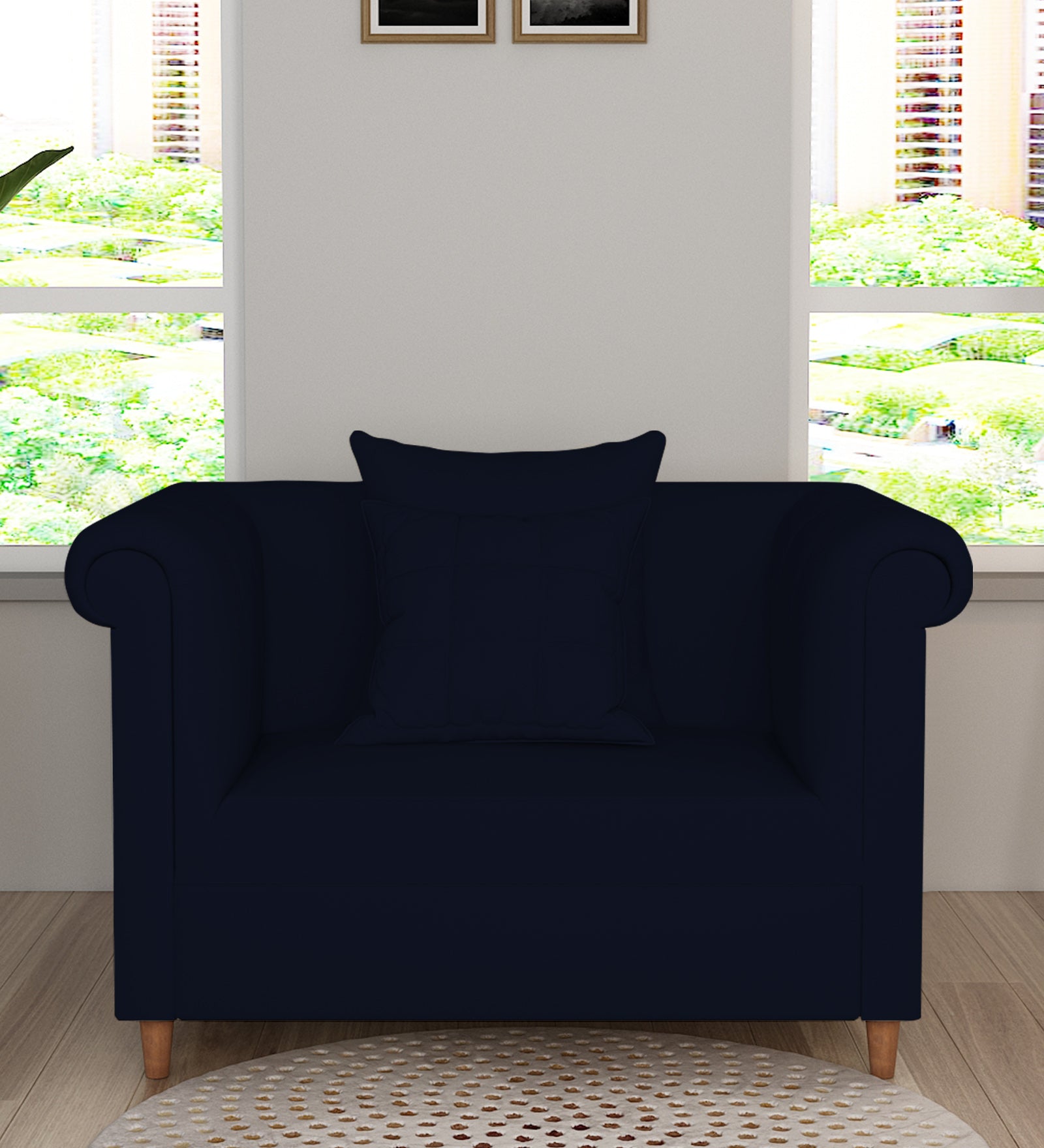 Rubi Velvet 1 Seater Sofa In Dark Blue Colour - Febonic Living