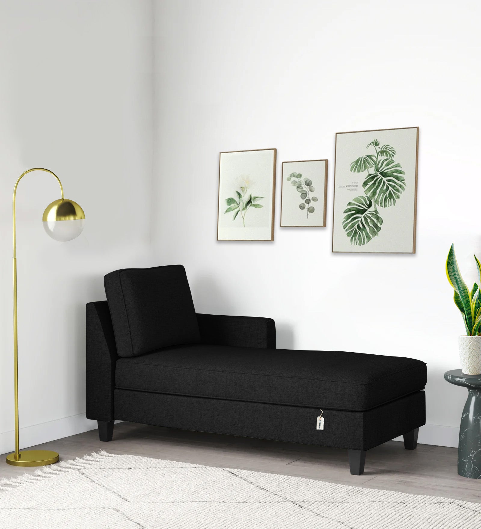 Royee Fabric RHS Chaise Lounger In Zed Black Colour With Storage - Febonic Living