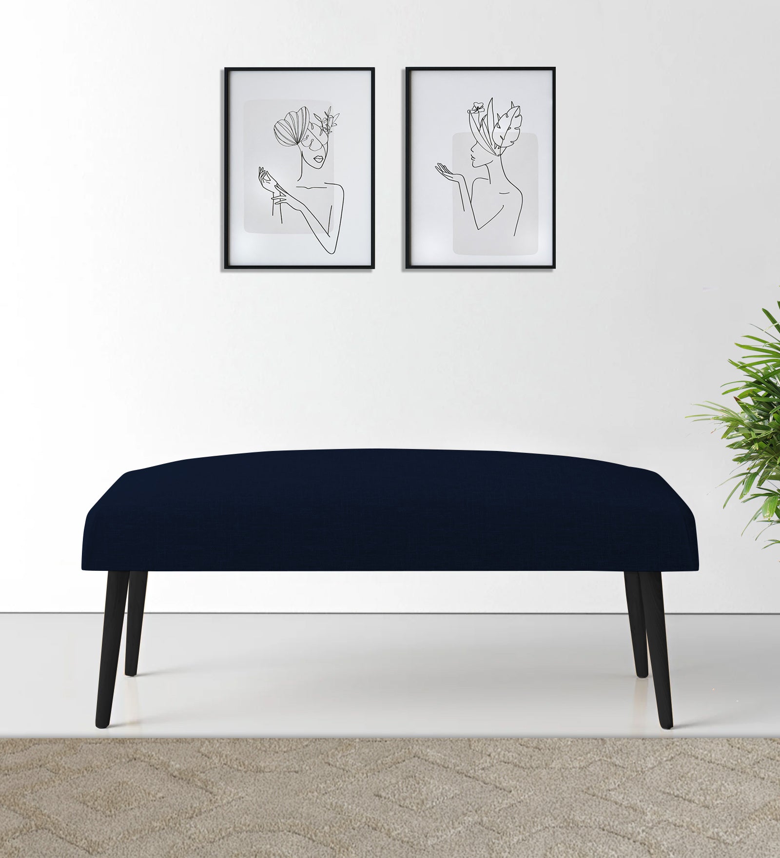 Adon Velvet Bench In Dark Blue Colour - Febonic Living