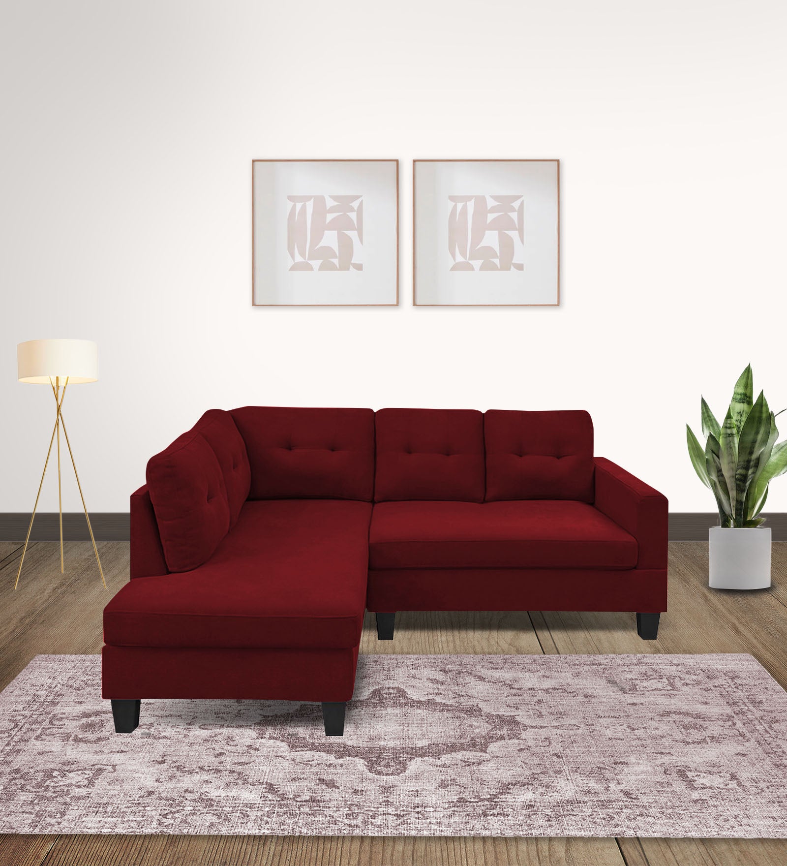 Thomas Fabric RHS Sectional Sofa (2+Lounger) In Blood Maroon Colour - Febonic Living