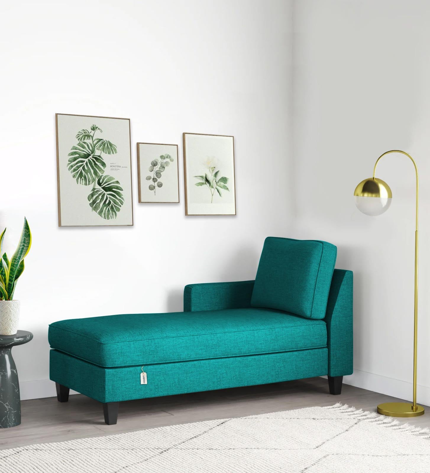 Royee Fabric LHS Chaise Lounger In Sea Green Colour With Storage - Febonic Living