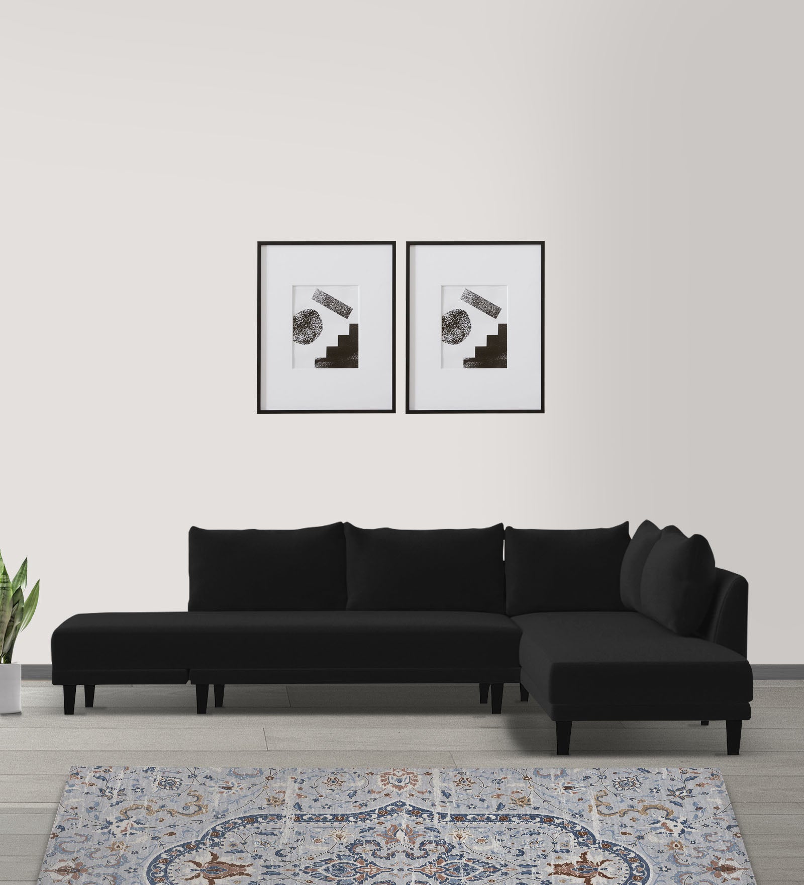 Ira Fabric LHS 6 Seater Convertible Sofa Cum Bed In Zed Black Colour - Febonic Living