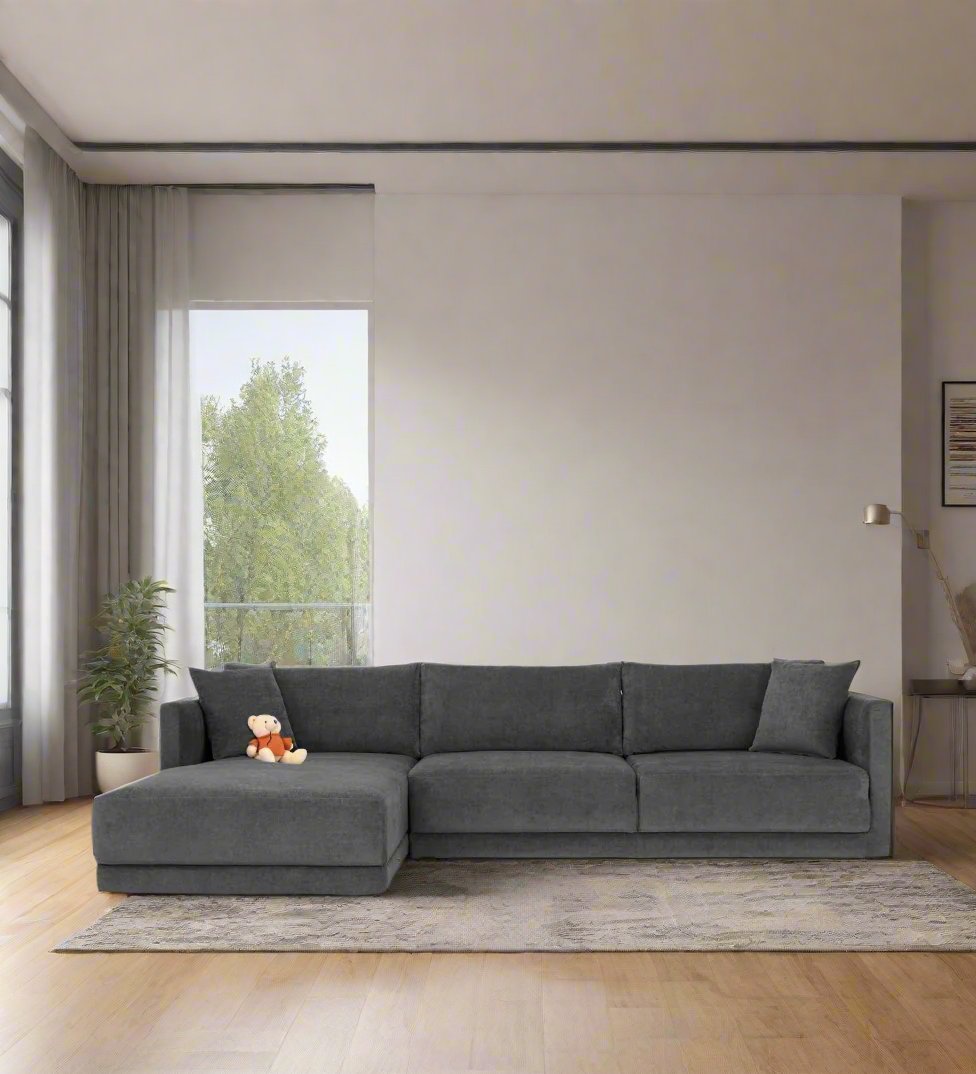 Northern Fabric RHS Sectional Sofa (3+Lounger) In Charcoal grey Colour - Febonic Living