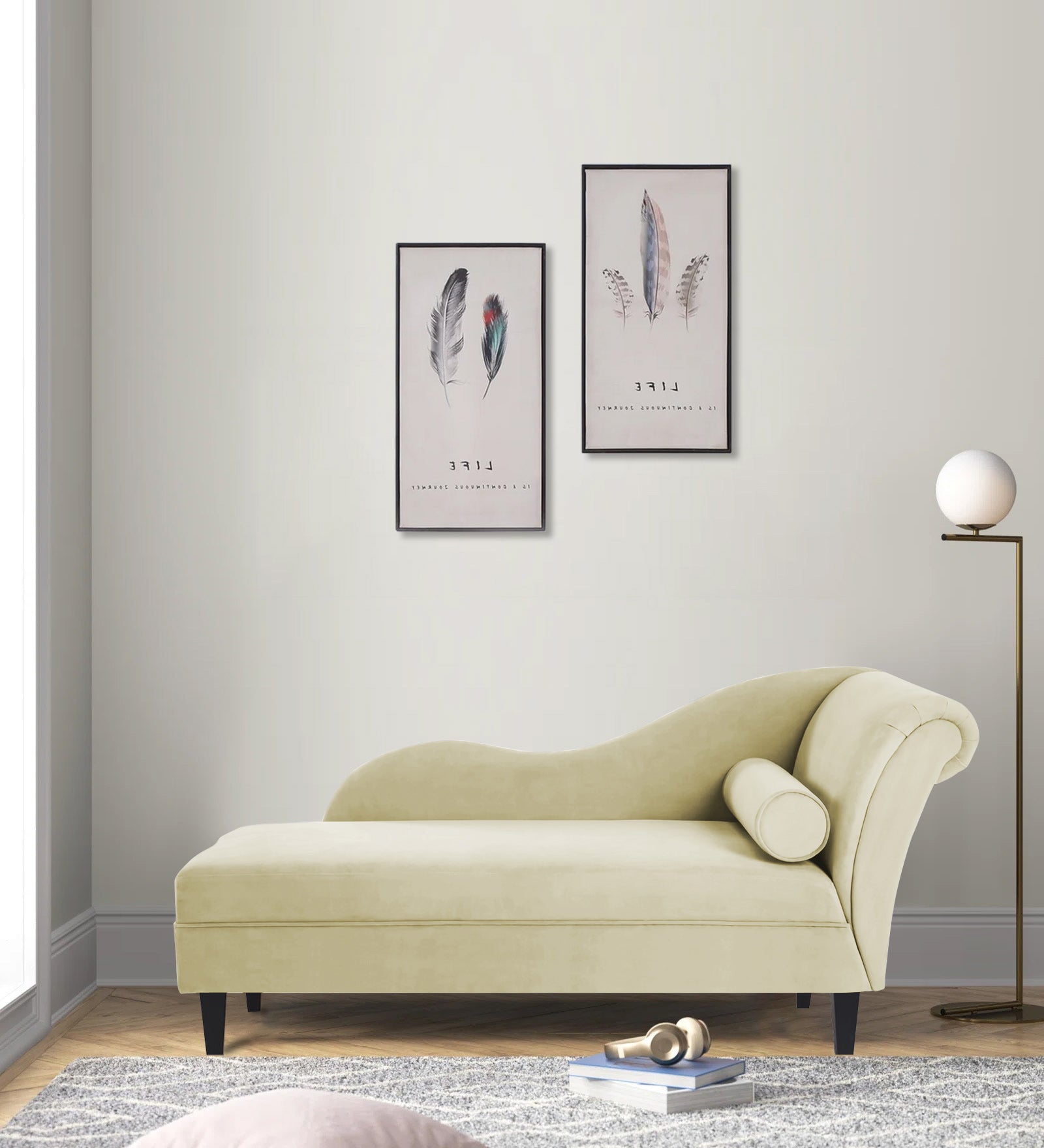 Rana Velvet LHS Chaise Lounger In Warm White Colour - Febonic Living