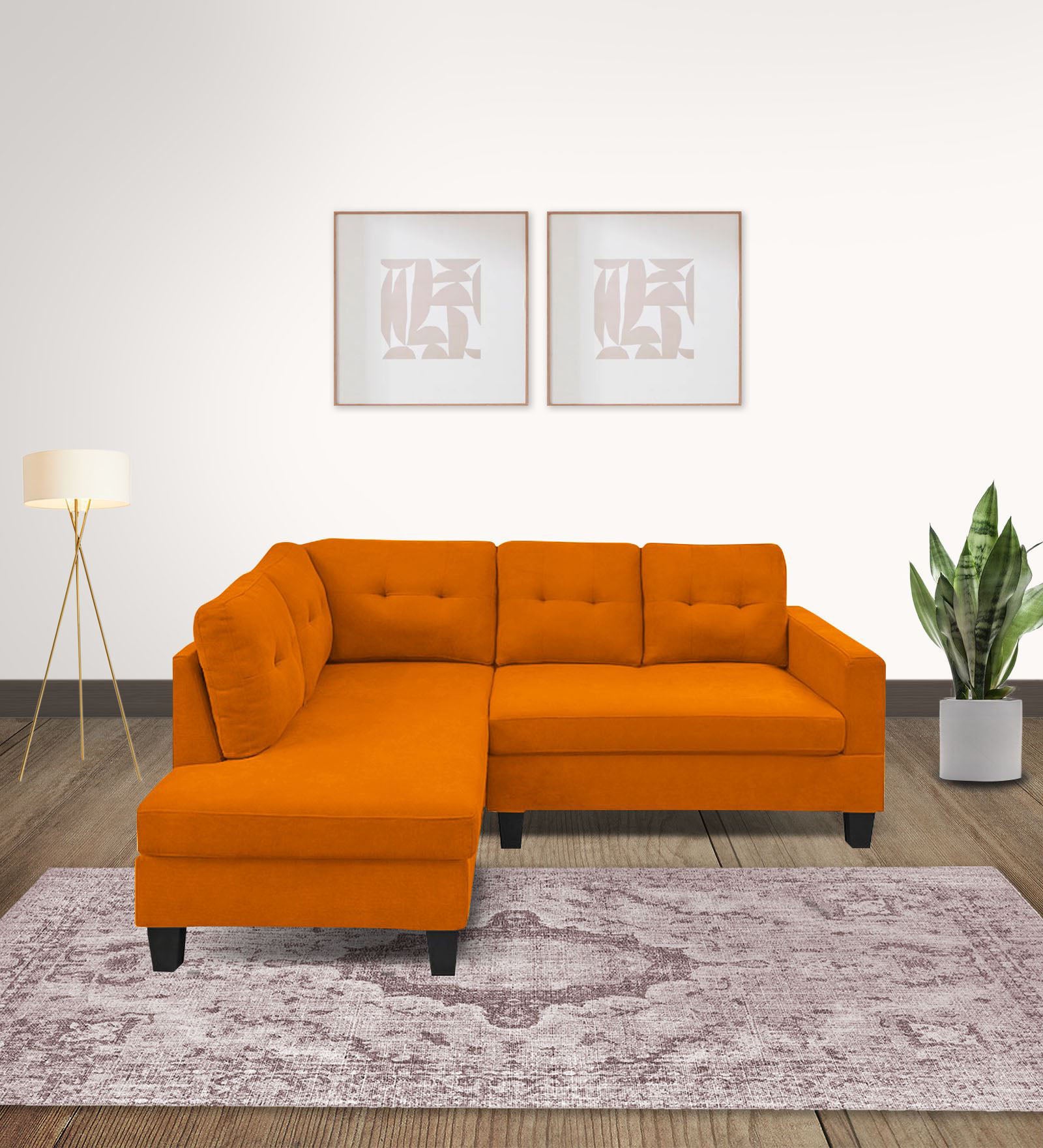 Thomas Fabric RHS Sectional Sofa (2+Lounger) In Vivid Orange Colour - Febonic Living