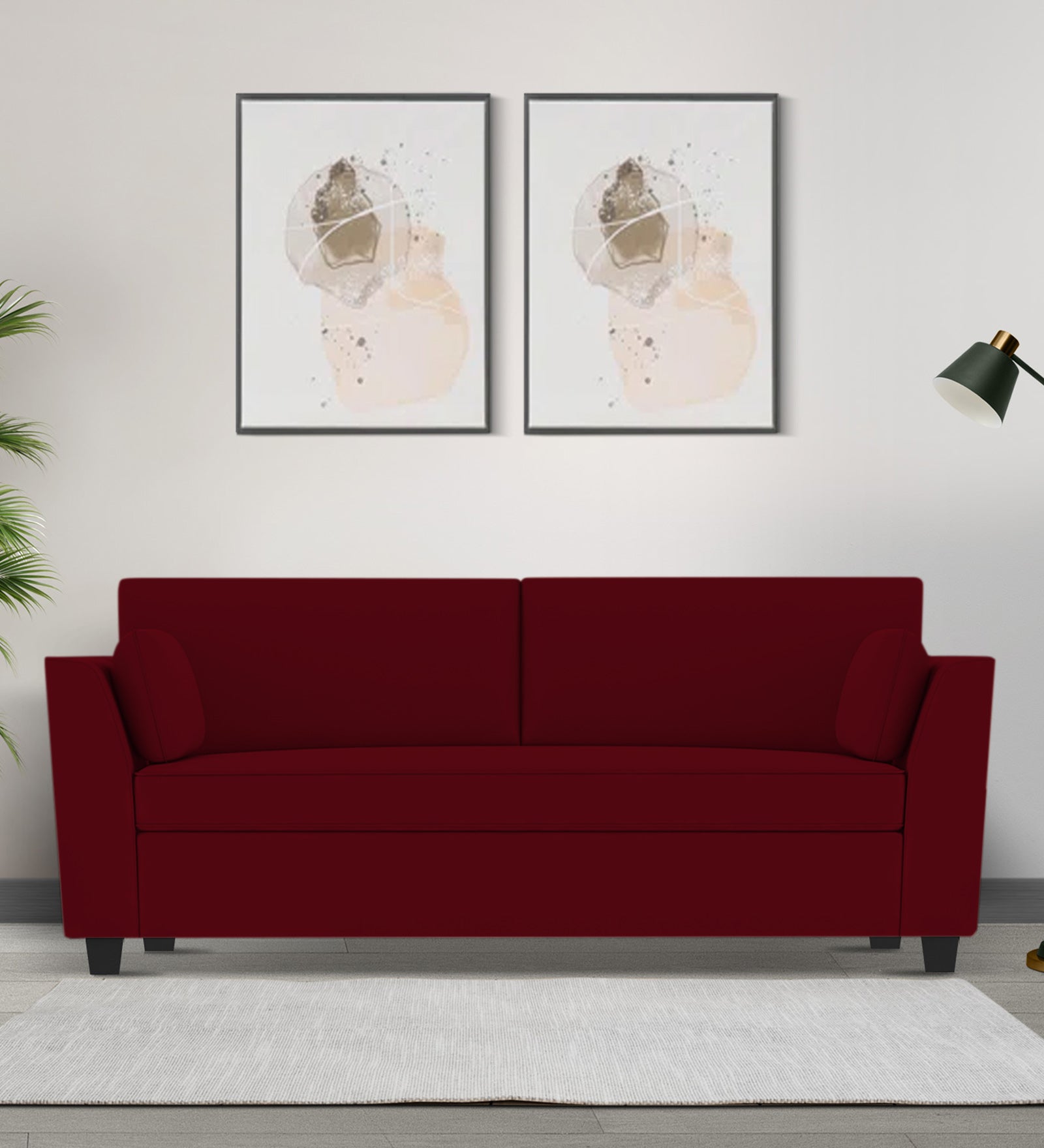 Bristo Velvet 3 Seater Sofa In Cherry Red Colour With Storage - Febonic Living