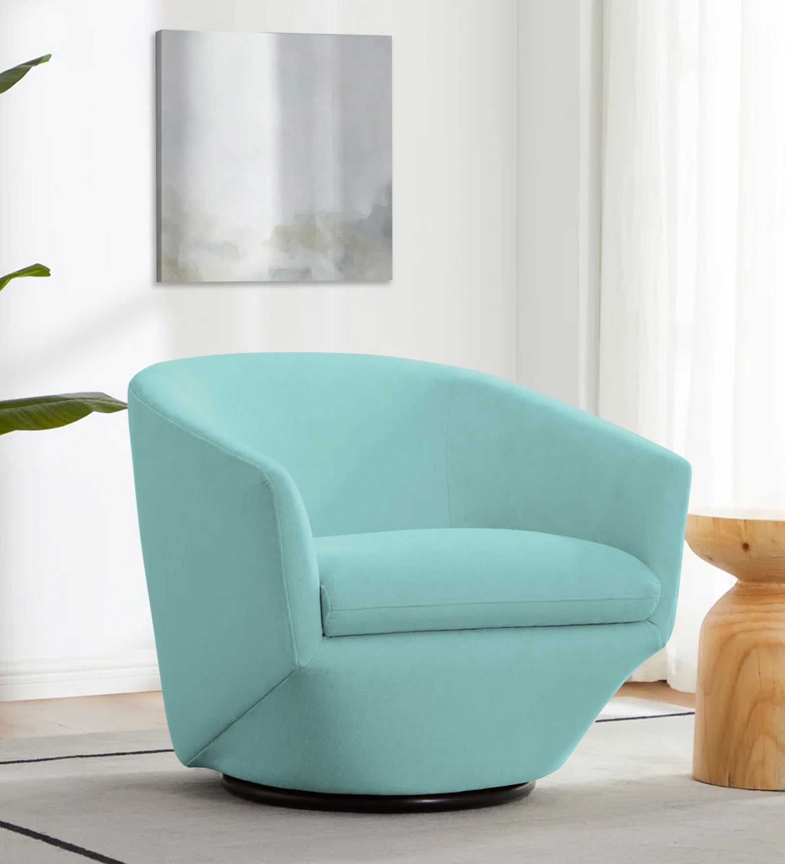 Haddie Velvet Swivel Chair In Barmunda Aqua Colour - Febonic Living