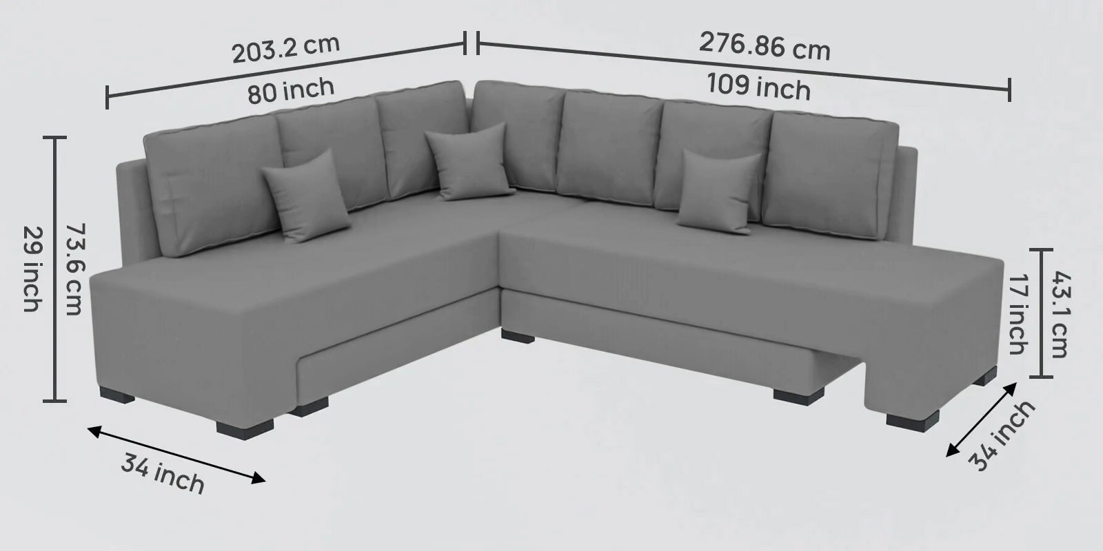 Corby Velvet RHS 6 Seater Convertible Sofa Cum Bed In Light Grey Colour - Febonic Living