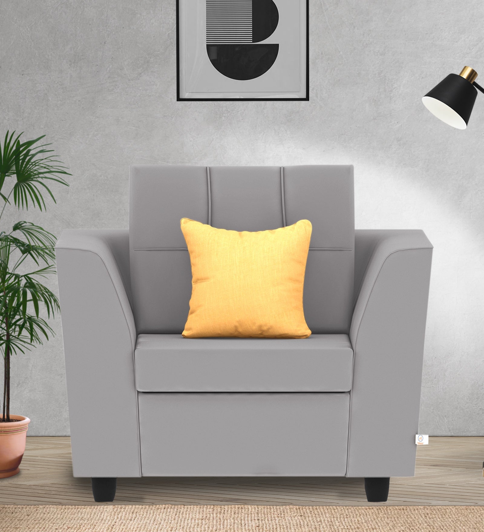 Nestin Velvet 1 Seater Sofa in Concrete Grey Colour