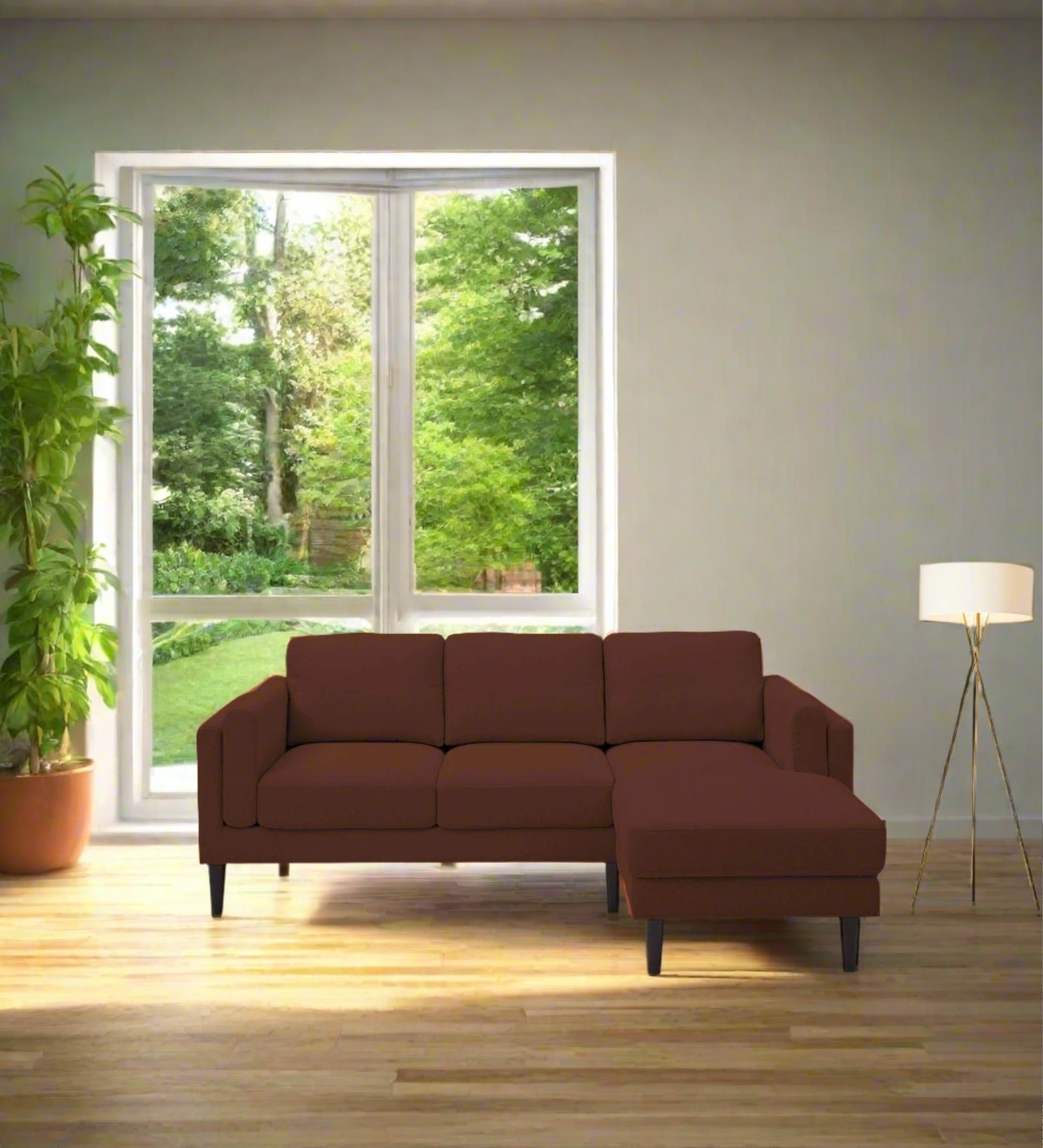Creata Fabric LHS Sectional Sofa (2+Lounger) in Coffee Brown Colour by Febonic