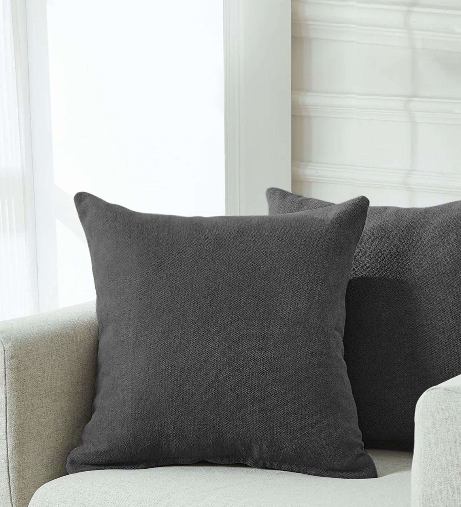 Kaya Fabric (20x20in) Sofa Pillows In Charcoal Grey Colour (Pack of 2) - Febonic Living