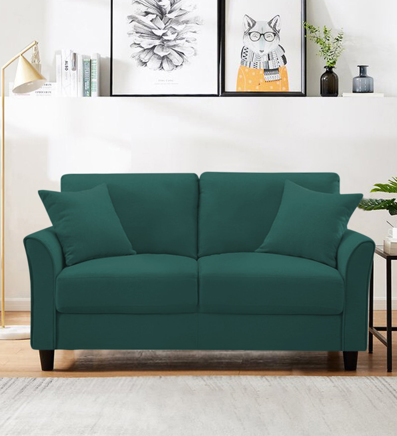Daroo Velvet 2 Seater Sofa In Pine Green Colour - Febonic Living