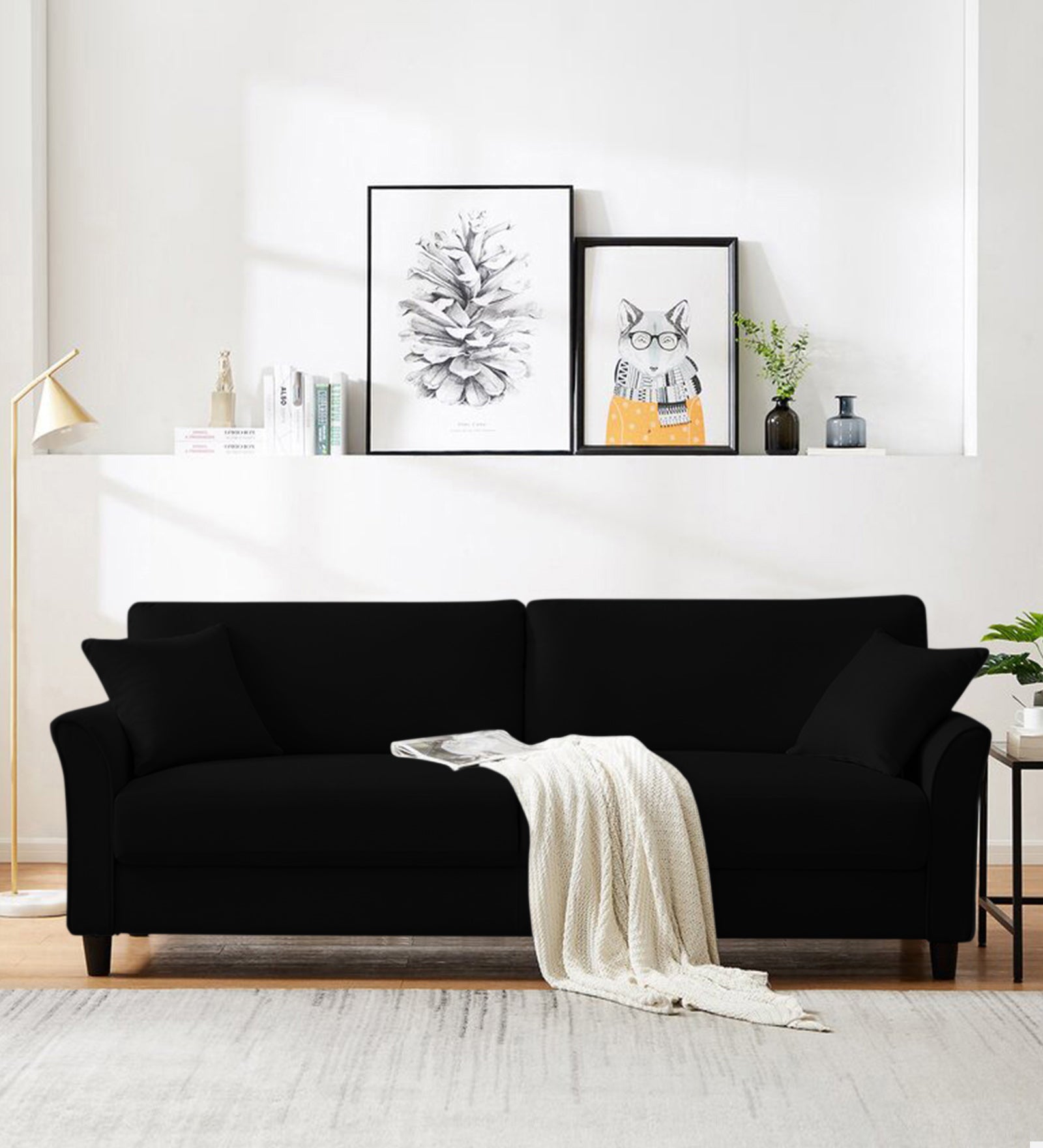 Daroo Velvet 3 Seater Sofa In Adam Black Colour - Febonic Living