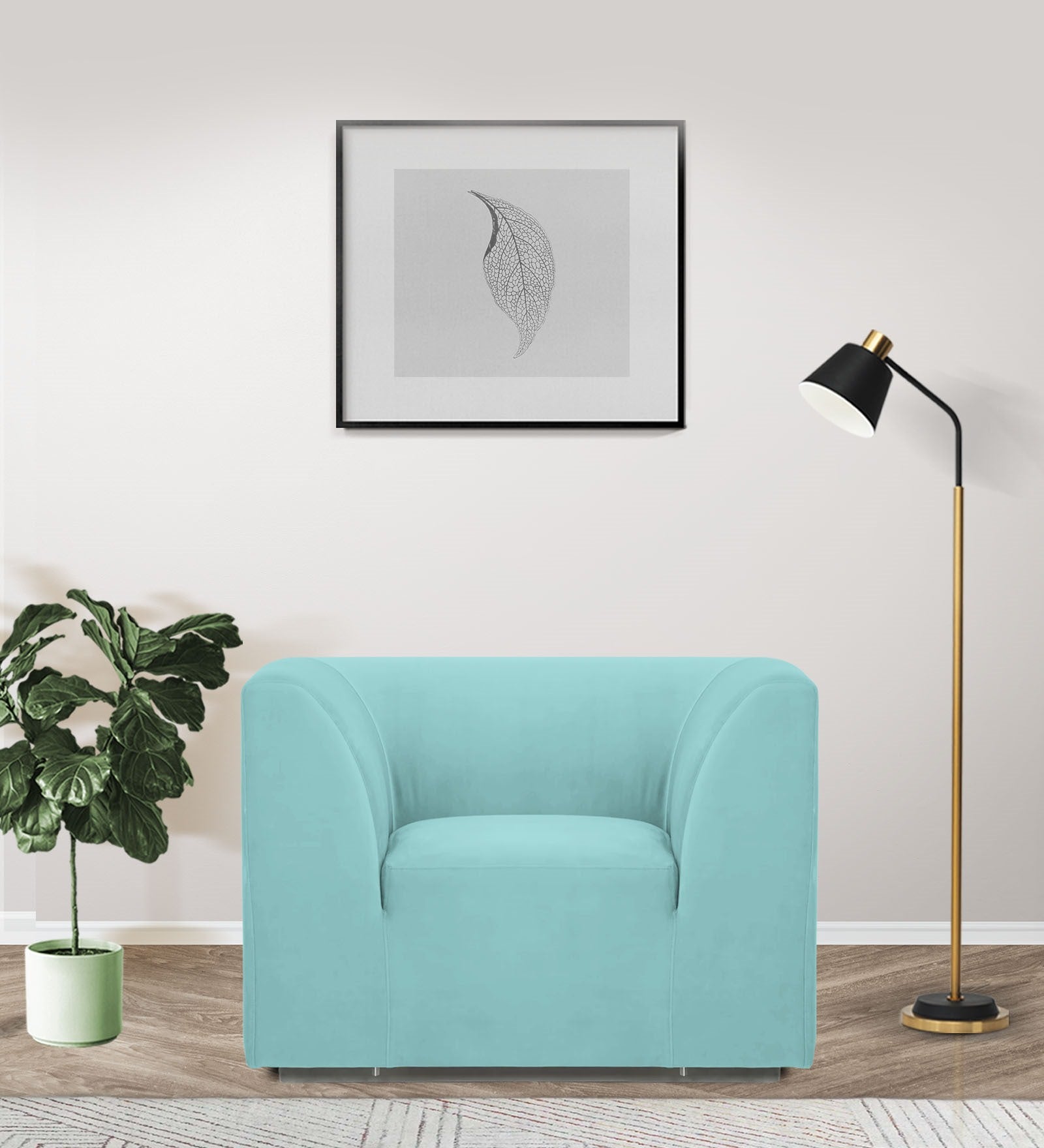 Bufa Velvet 1 Seater Sofa In Aqua Blue Colour - Febonic Living