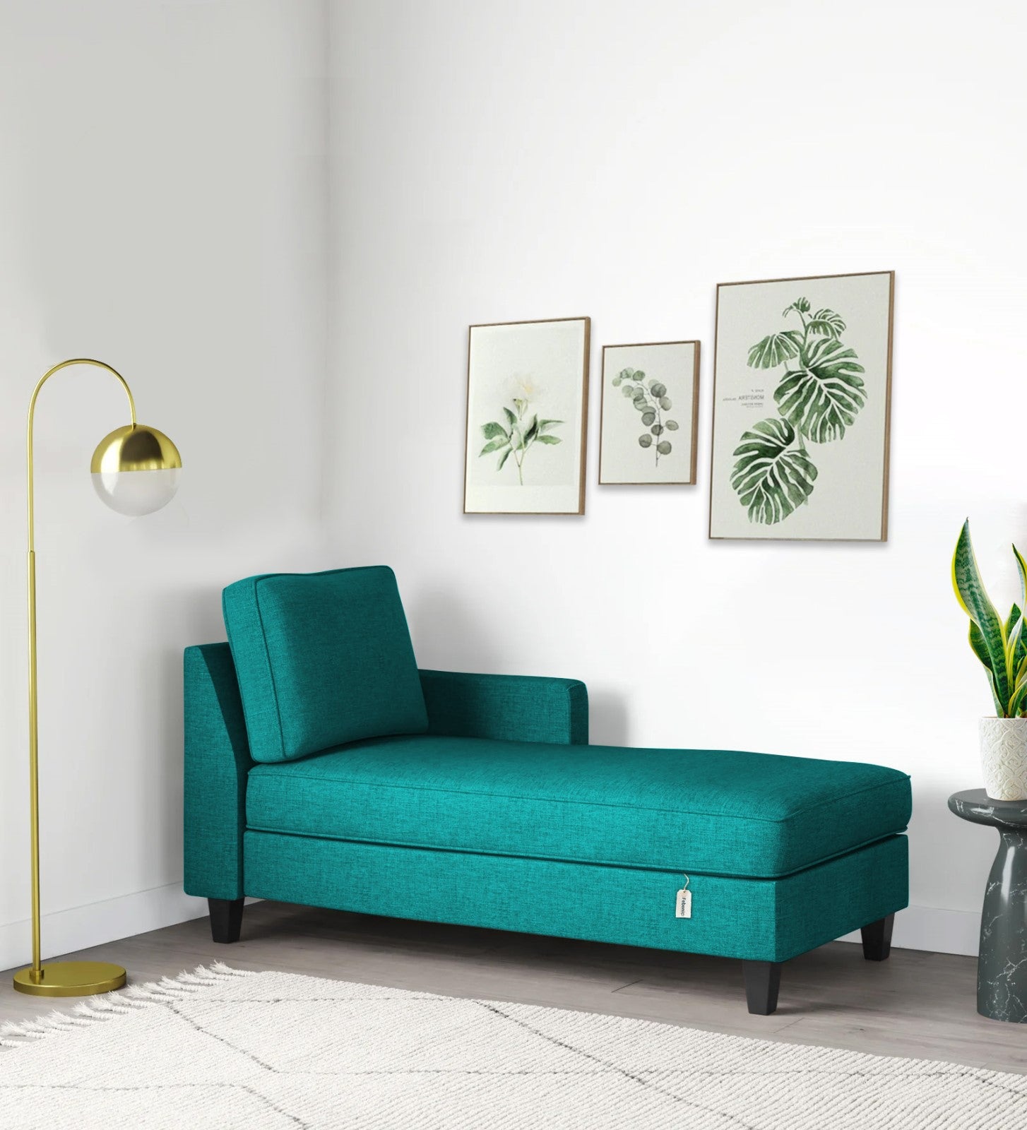 Royee Fabric RHS Chaise Lounger In Sea Green Colour With Storage - Febonic Living