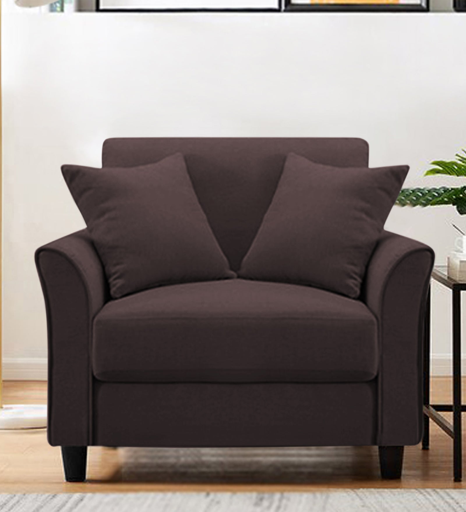 Daroo Velvet 1 Seater Sofa In Mocha Brown Colour - Febonic Living