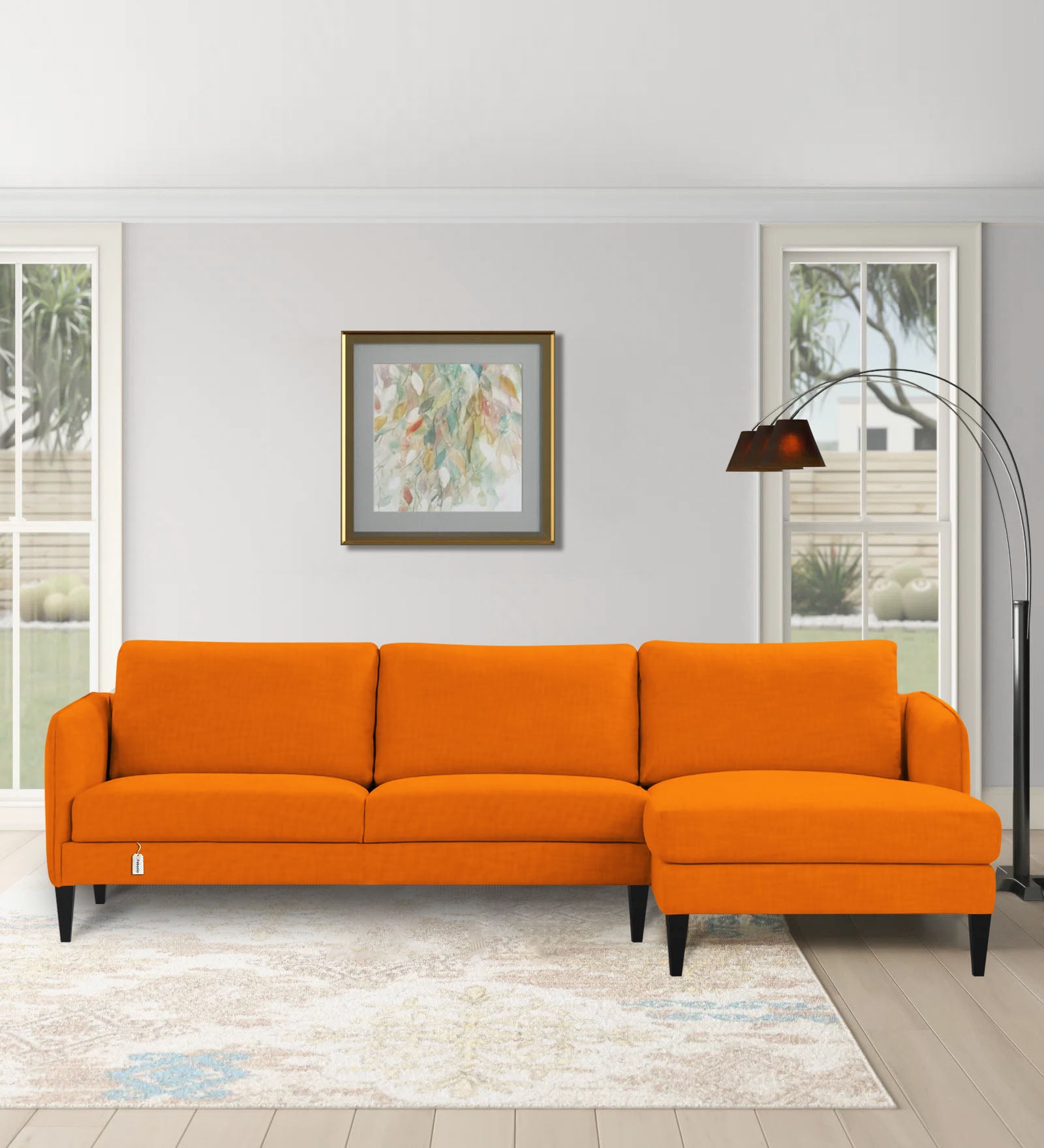 Piku Fabric LHS Sectional Sofa (3+Lounger) In Vivid Orange Colour - Febonic Living