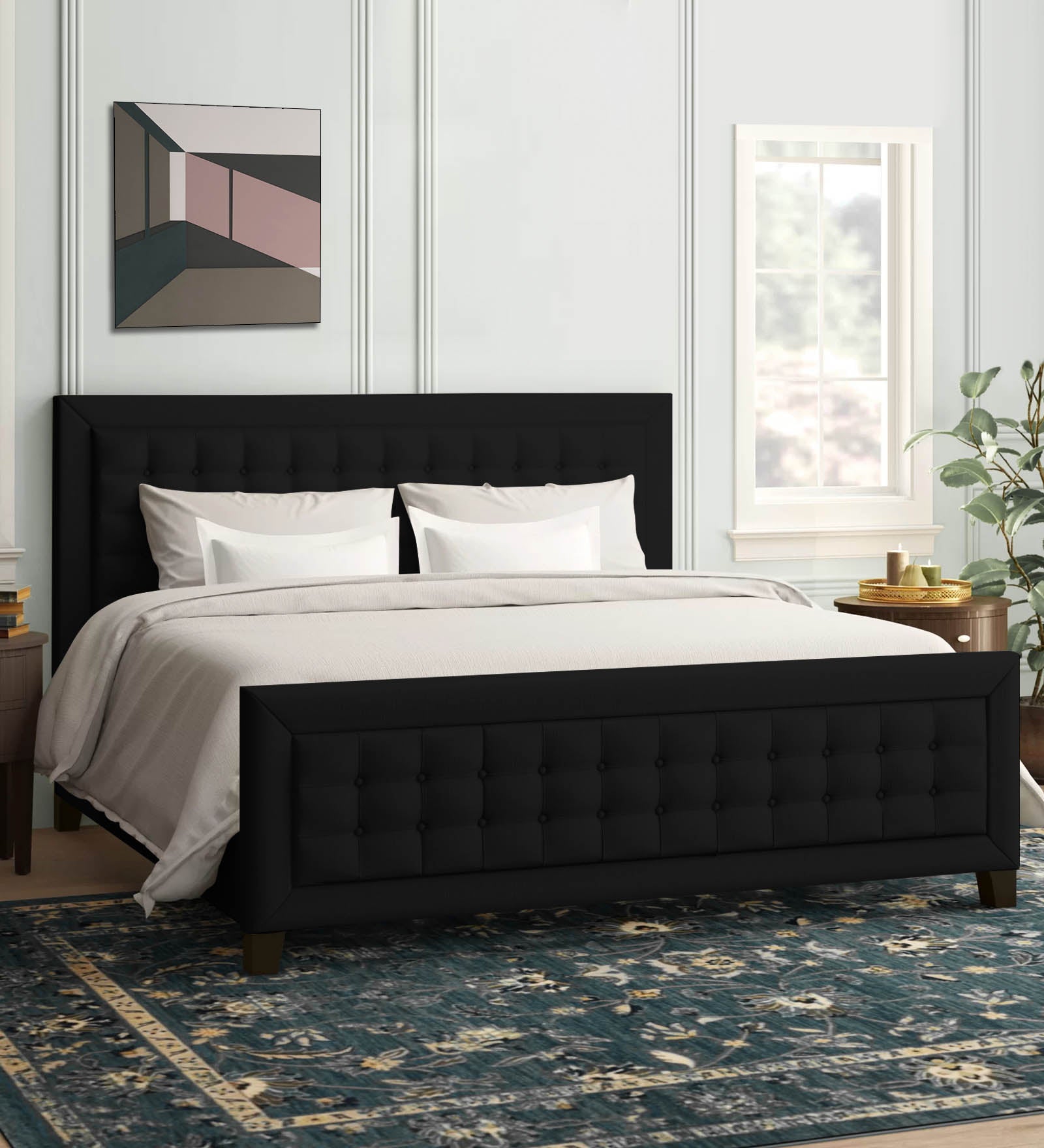 Kaster Fabric King Size Bed In Zed Black Colour - Febonic Living
