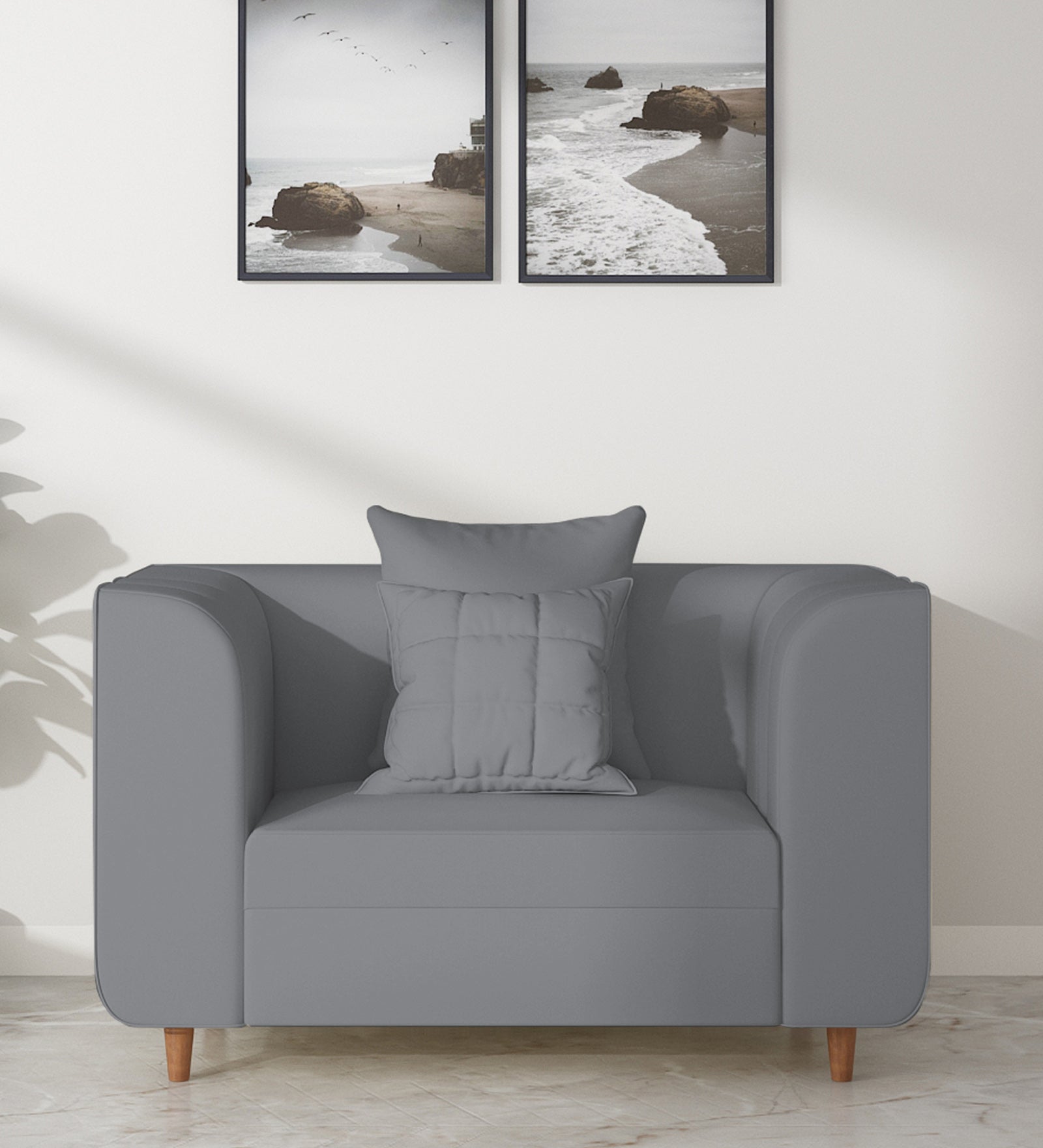 Sumo 1 Seater Velvet Sofa - Pubble Grey by Febonic Living