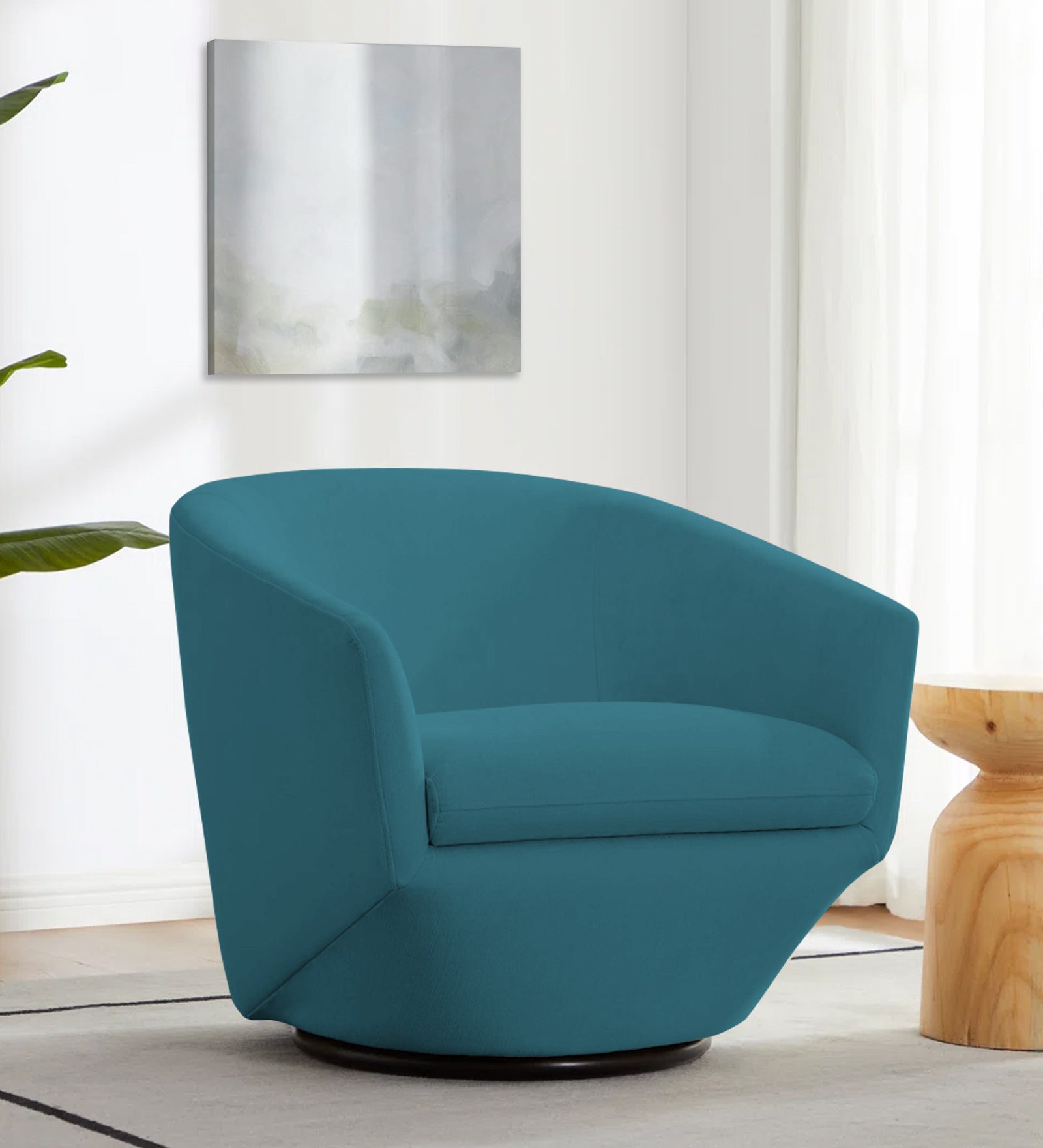 Haddie Velvet Swivel Chair In Aqua Blue Colour - Febonic Living
