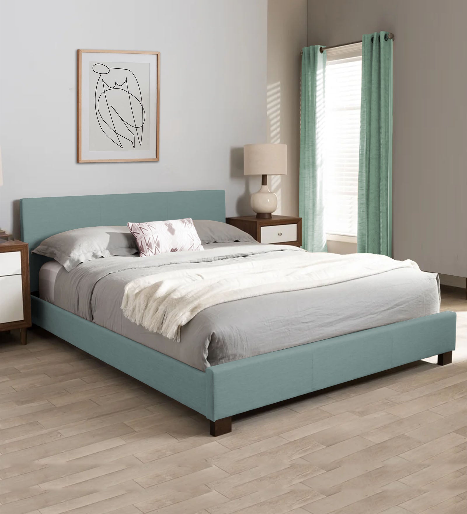 Lora Fabric King Size Bed in Suka Blue Colour - Febonic Living