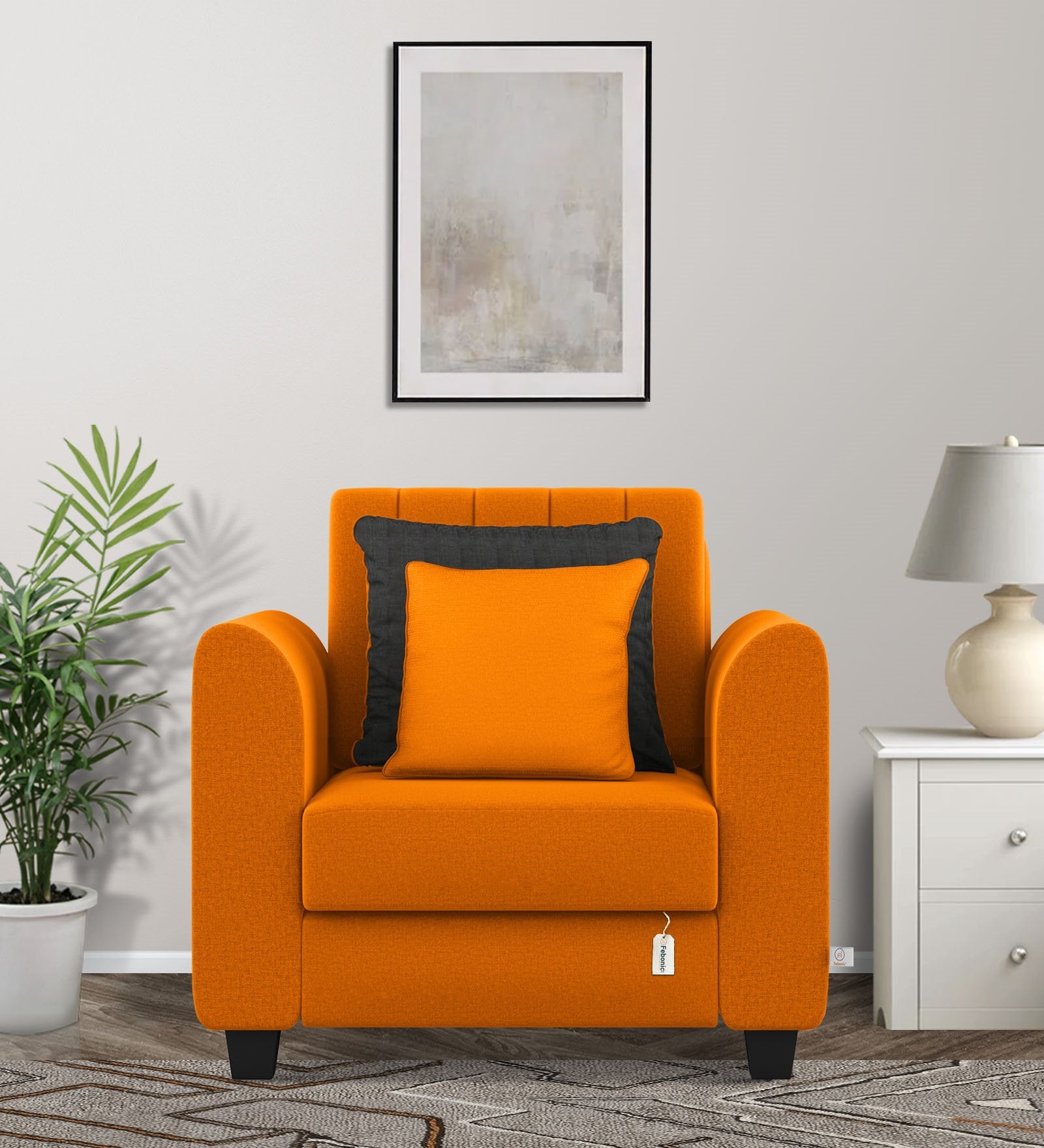 Cosmic Fabric 1 Seater Sofa In Vivid Orange Colour - Febonic Living