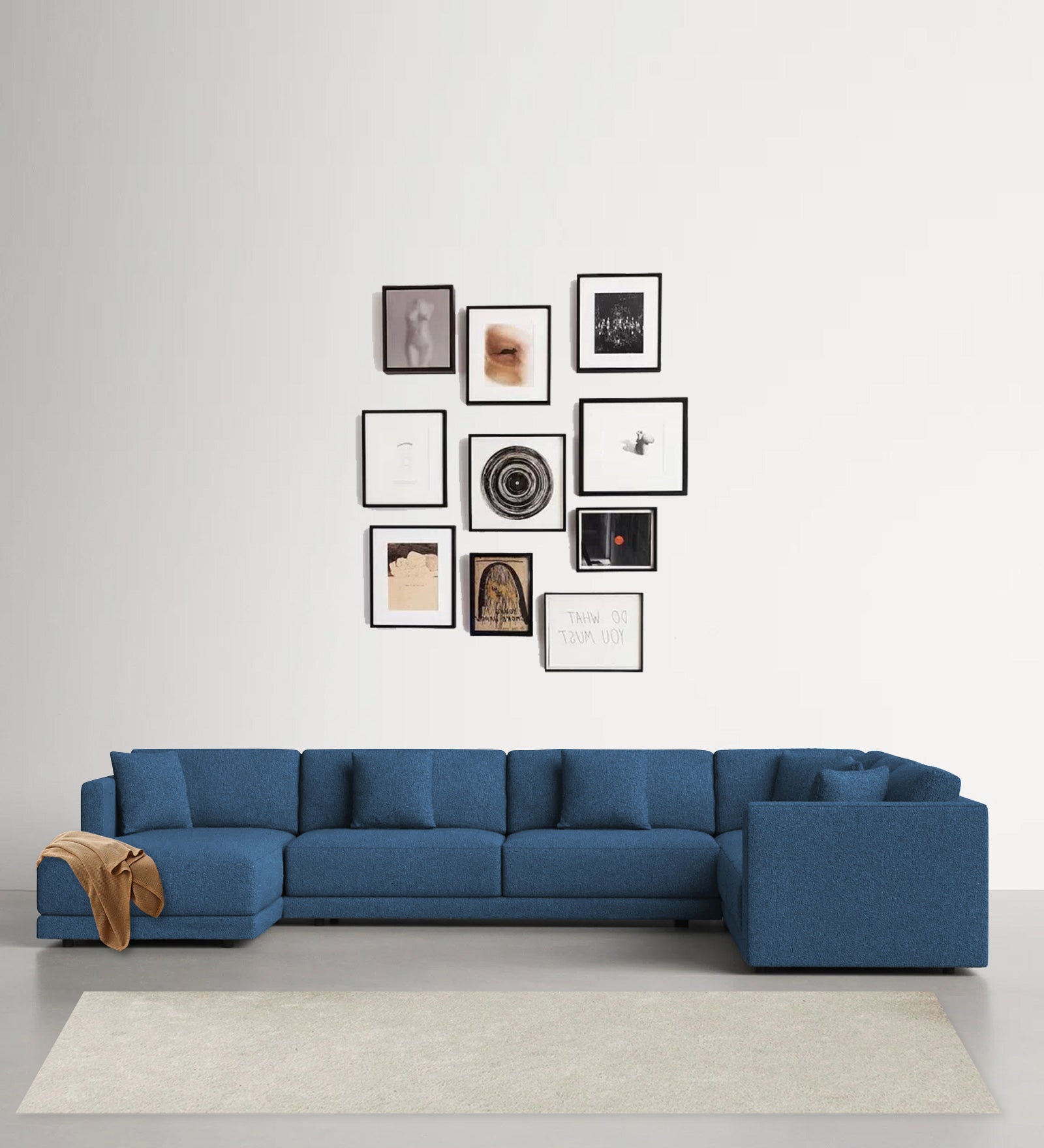 Carlin Fabric RHS 8 Seater Sectional Sofa In Light Blue Colour - Febonic Living