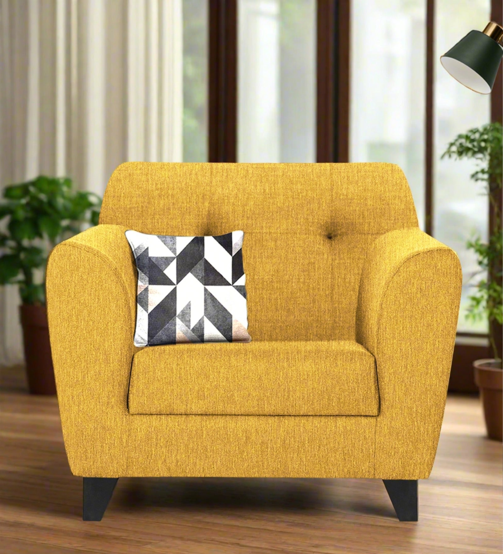 Melaan Fabric Seater Sofa In Bold Yellow Colour