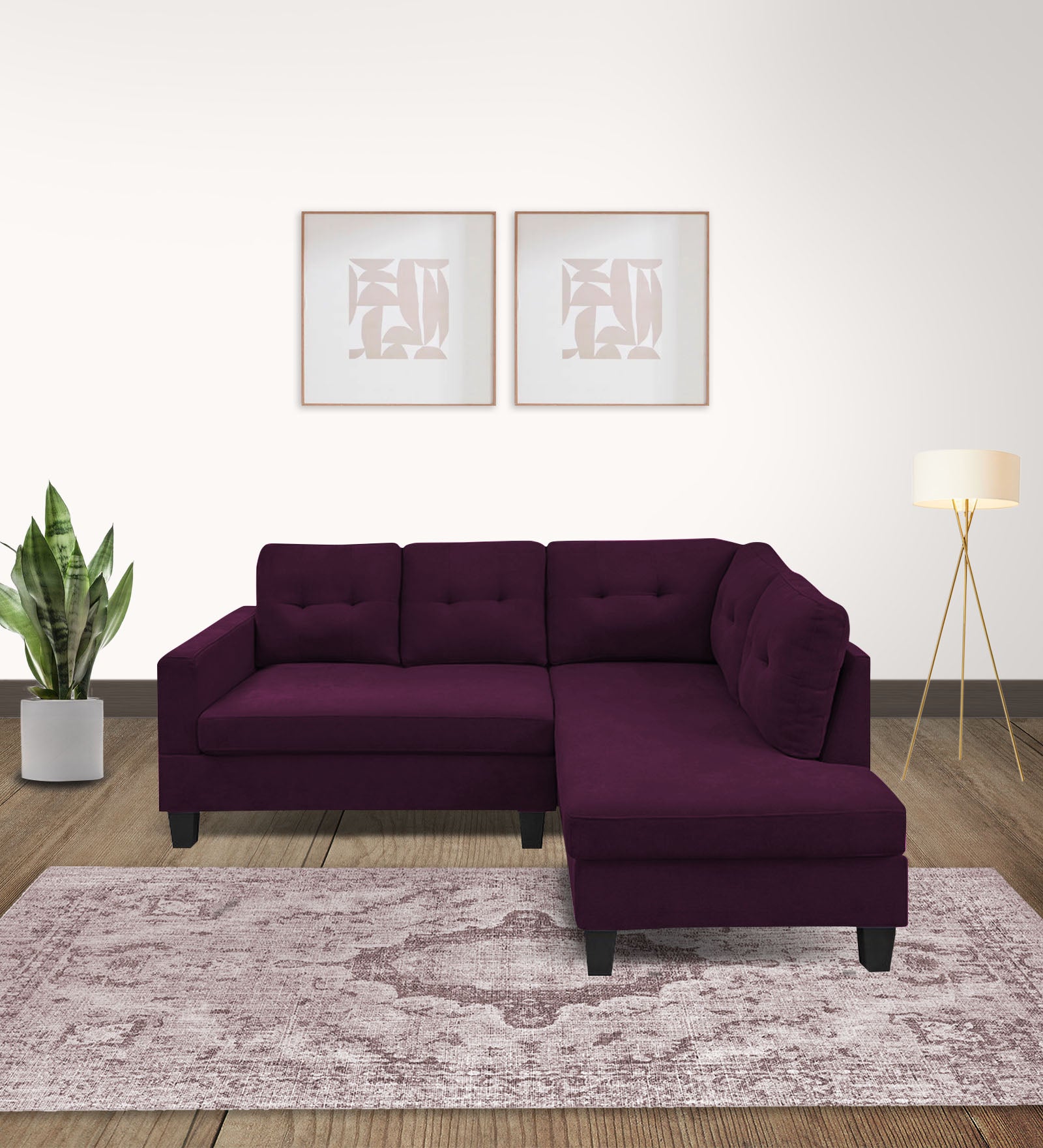 Thomas Fabric LHS Sectional Sofa (2+Lounger) In Greek Purple Colour - Febonic Living