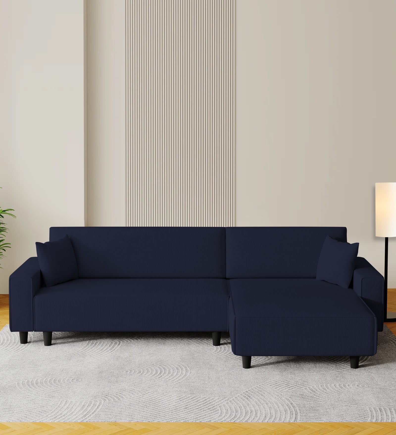 Peach Fabric LHS 6 Seater Sofa Cum Bed With Storage In Royal Blue Colour - Febonic Living