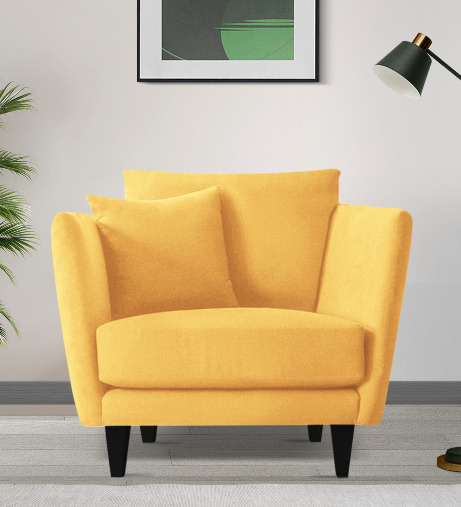 Norway Velvet 1 Seater Sofa In Turmeric Yellow Colour - Febonic Living