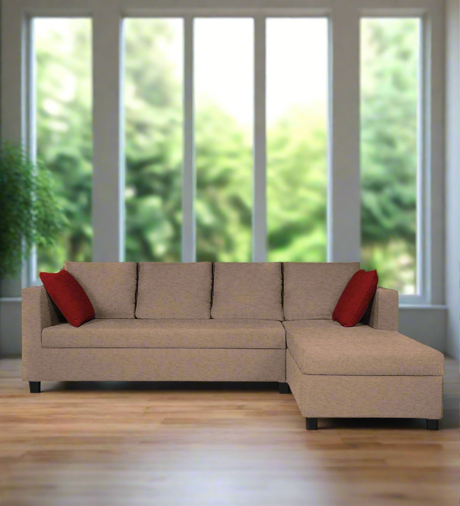 Nebula Fabric LHS Sectional Sofa (3+Lounger) In Cookie Beige Colour - Febonic Living