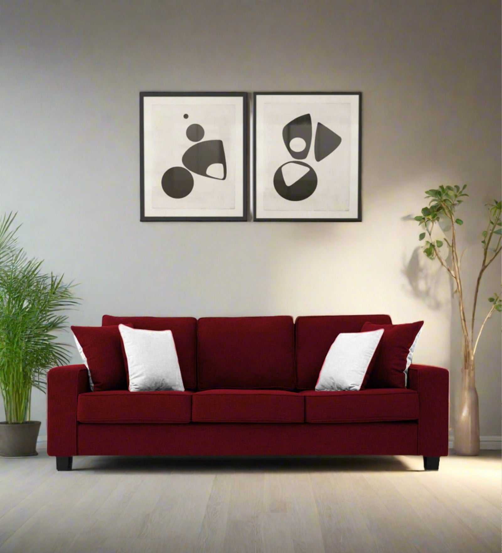 Ladybug Fabric 3 Seater Sofa In Ruby Red Colour - Febonic Living