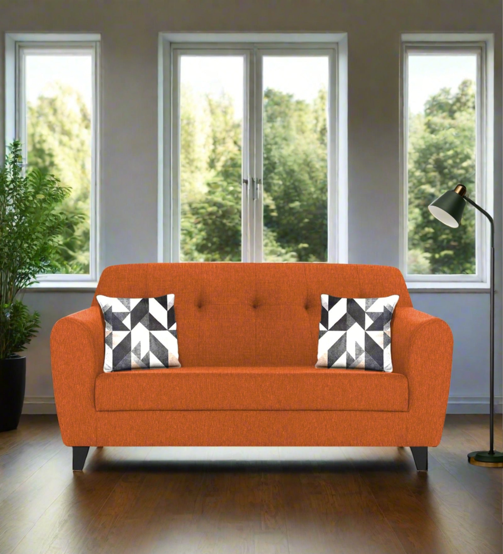 Melaan Fabric 2 Seater Sofa In Vivid Orange Colour - Febonic Living