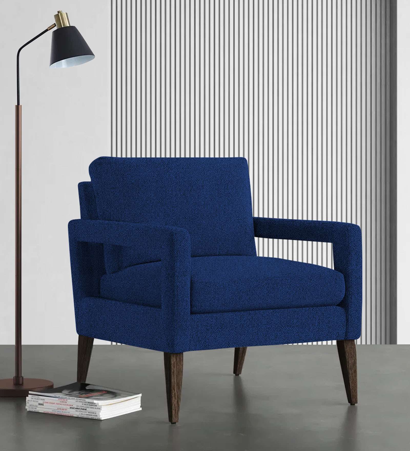 Olsen Fabric Arm Chair In Royal Blue Colour - Febonic Living