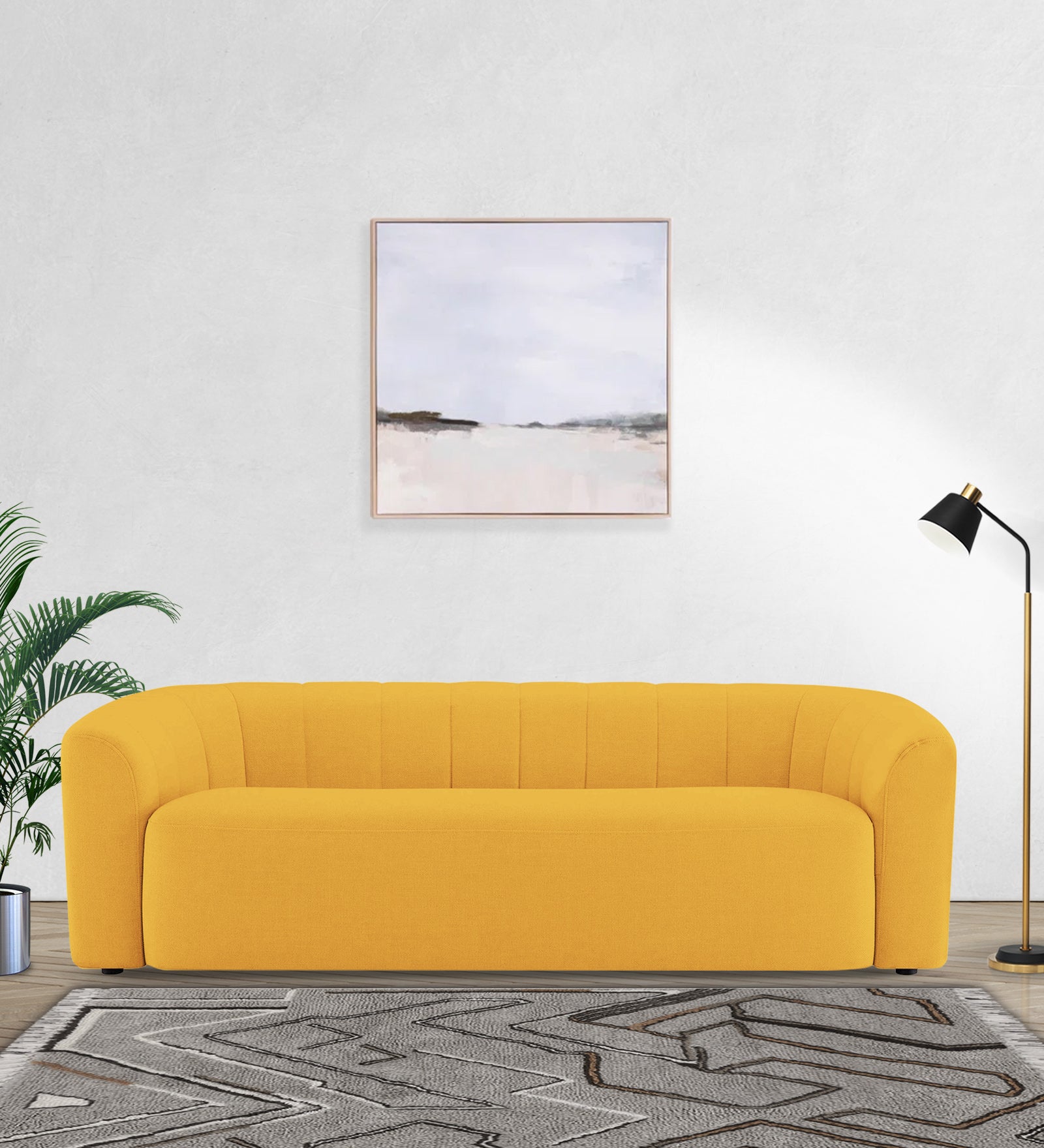 Mara Fabric 3 Seater Sofa In Bold Yellow Colour - Febonic Living