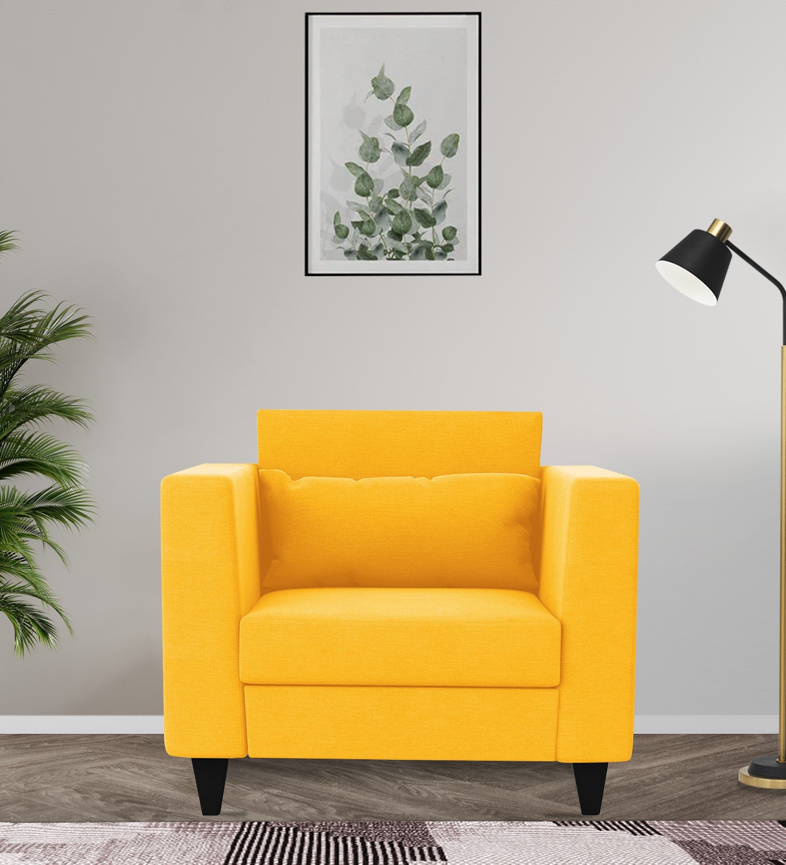 Nipul Fabric 1 Seater Sofa In Bold Yellow Colour