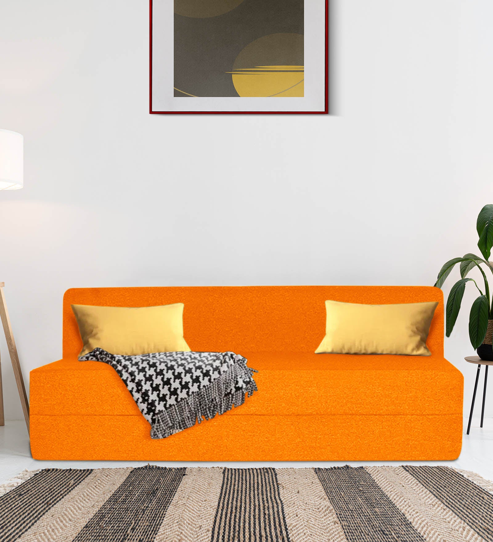 Fleepy Fabric 3 Seater Foldable Sofa Cum Bed In Vivid Orange Colour - Febonic Living